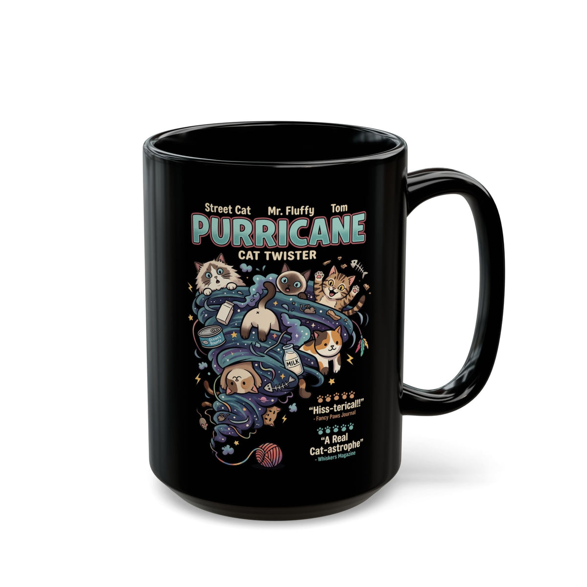 Purricane Funny Cat Black Mug