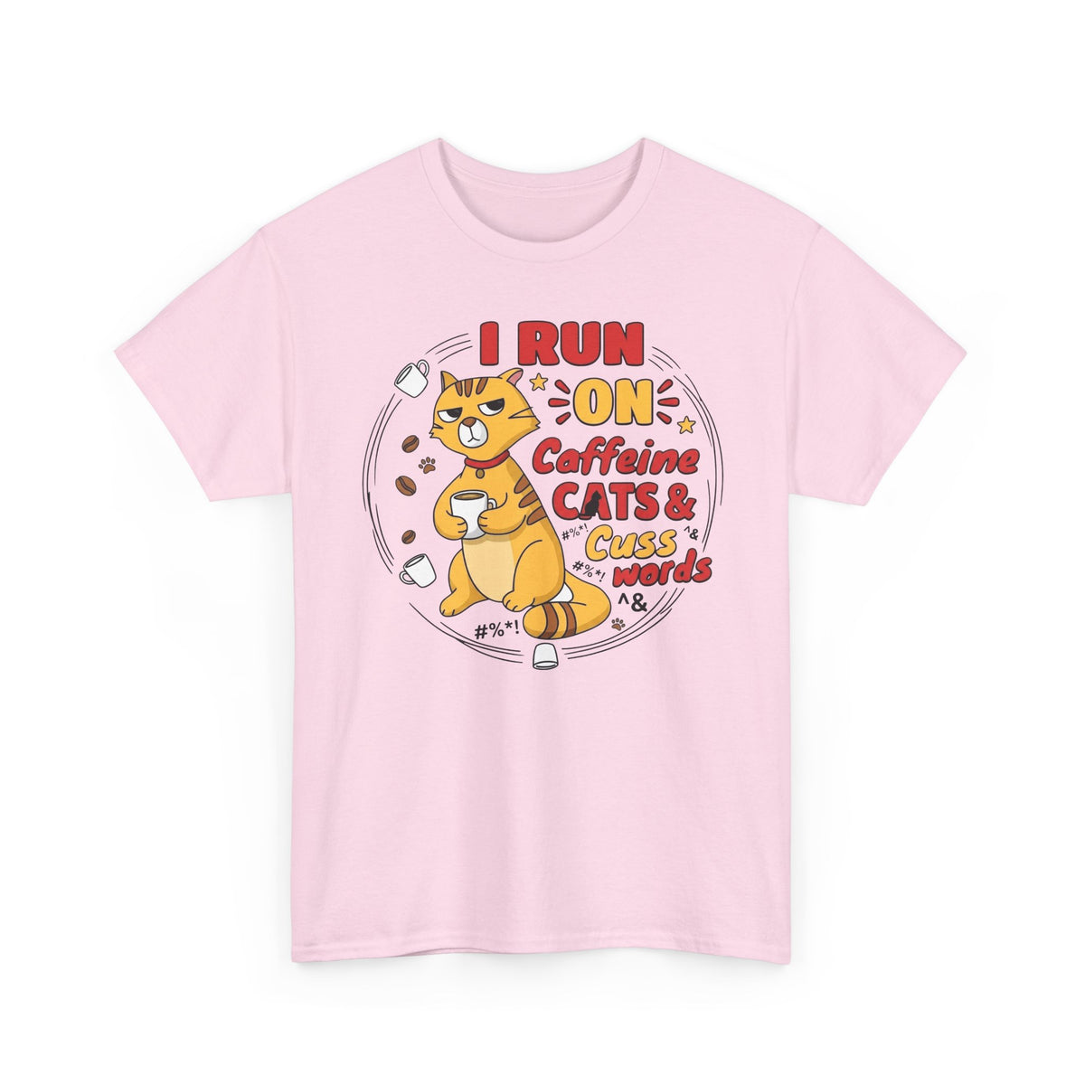 Caffeine, Cats & Cuss Words Tee Funny Cat Lover Coffee Shirt