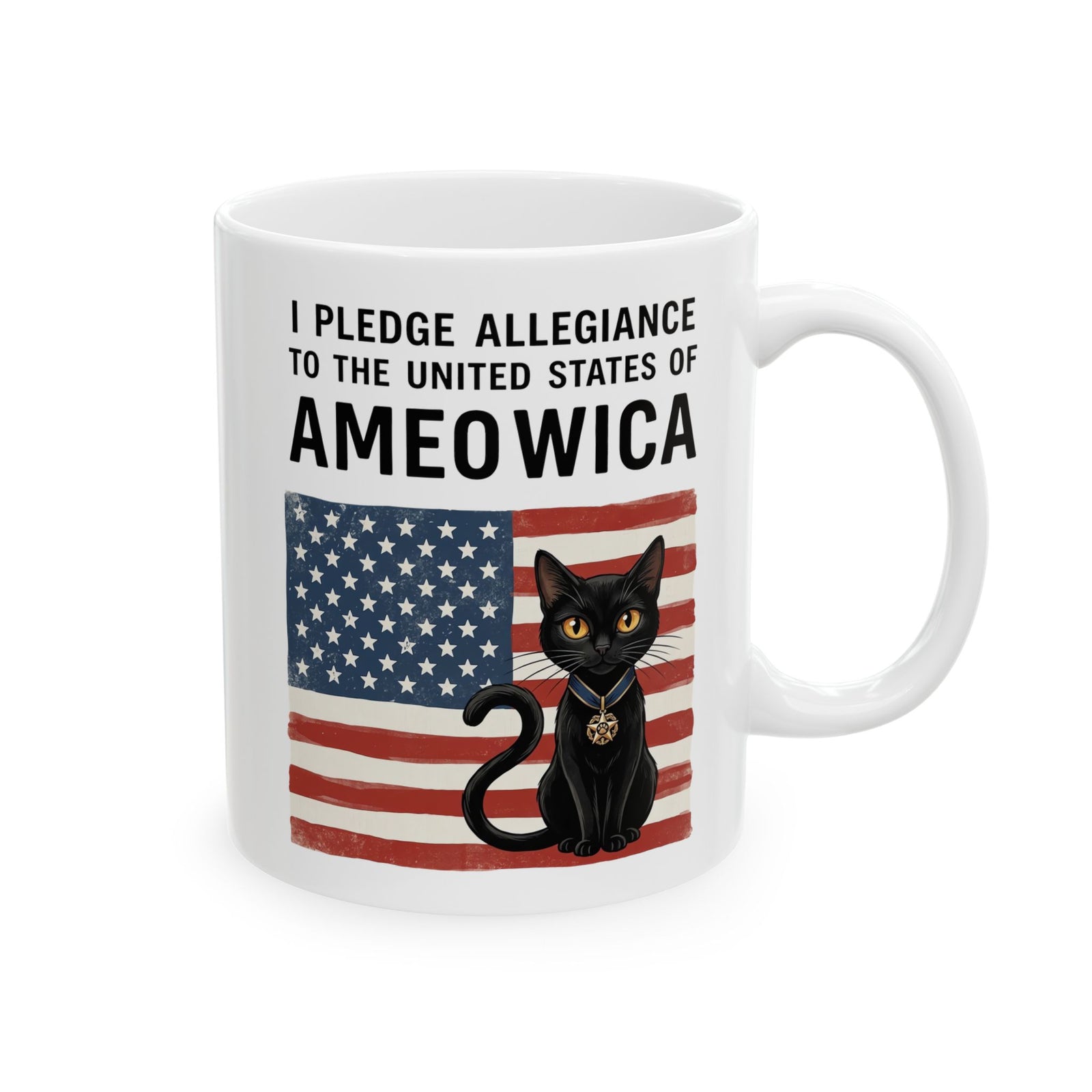 United States of Ameowica Funny Patriotic Black Cat Ceramic Mug