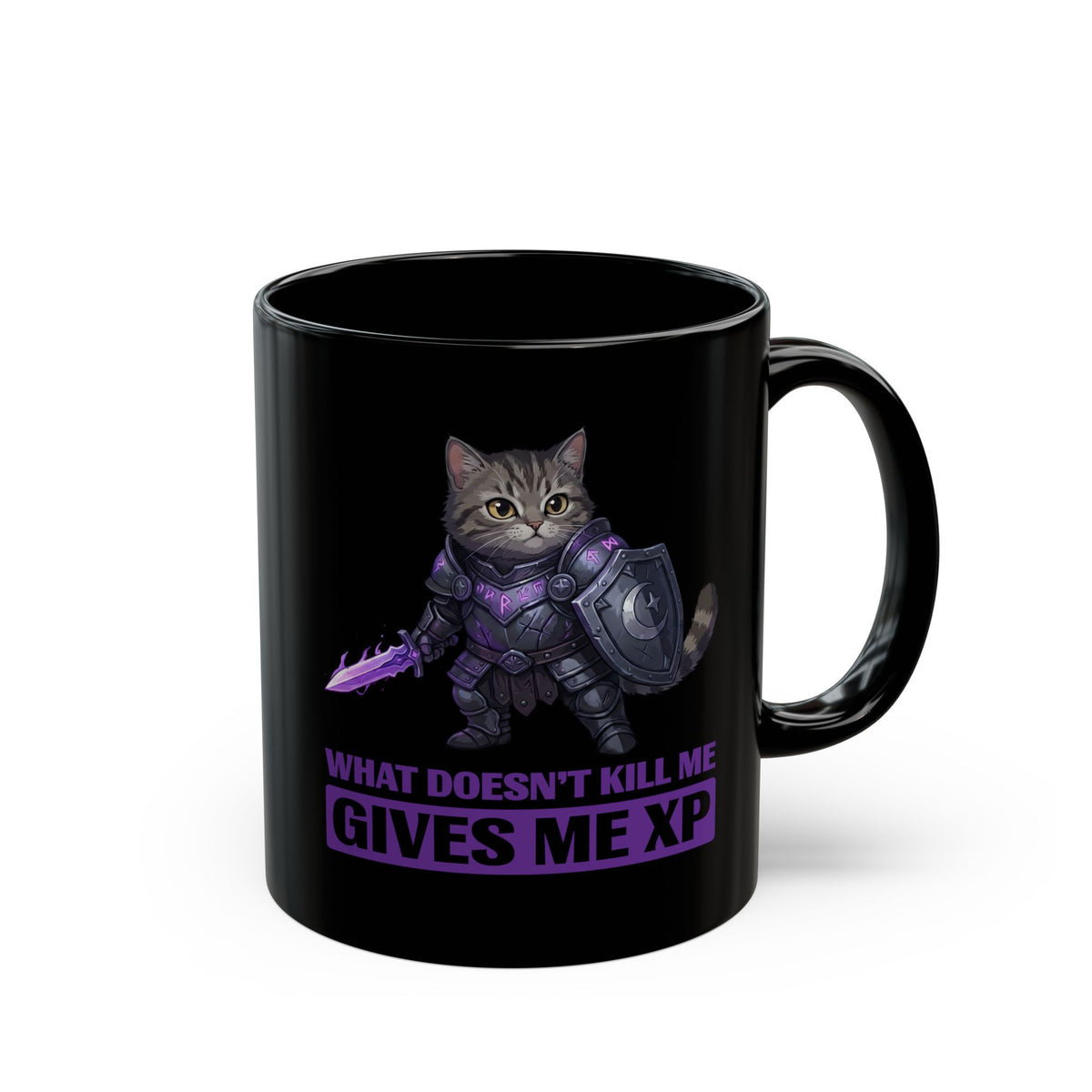 What Doesn't Kill Me Gives Me XP Cat Black Mug