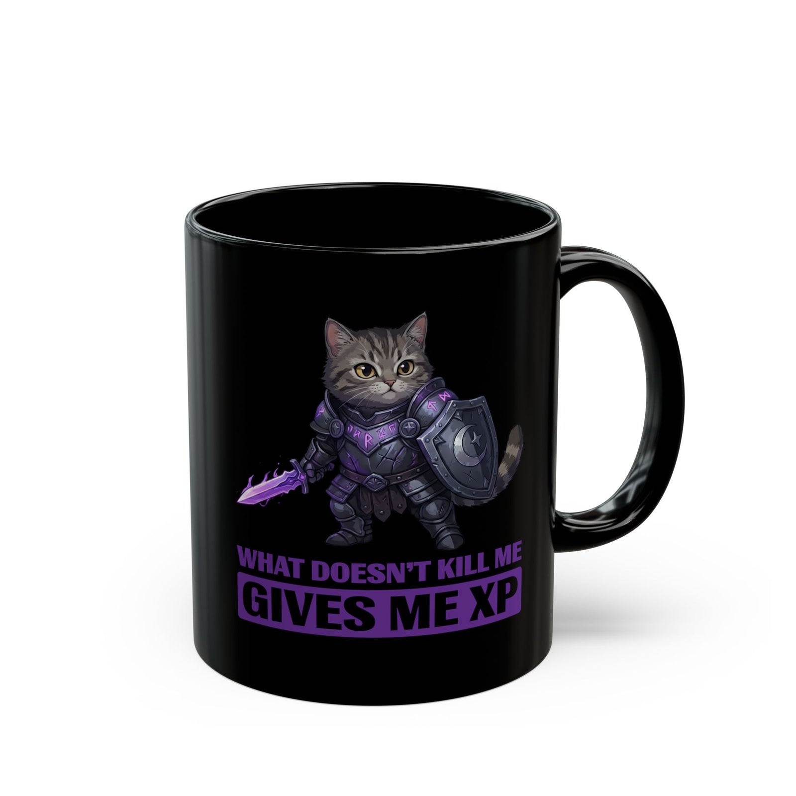 What Doesn't Kill Me Gives Me XP Cat Black Mug