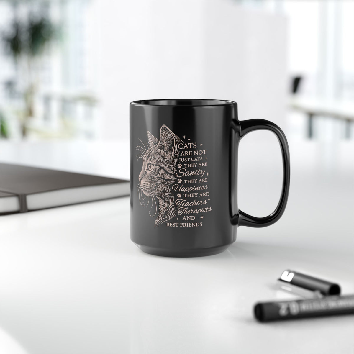Cats Are Not Just Cats Black Mug — Funny Cat Lover Mug