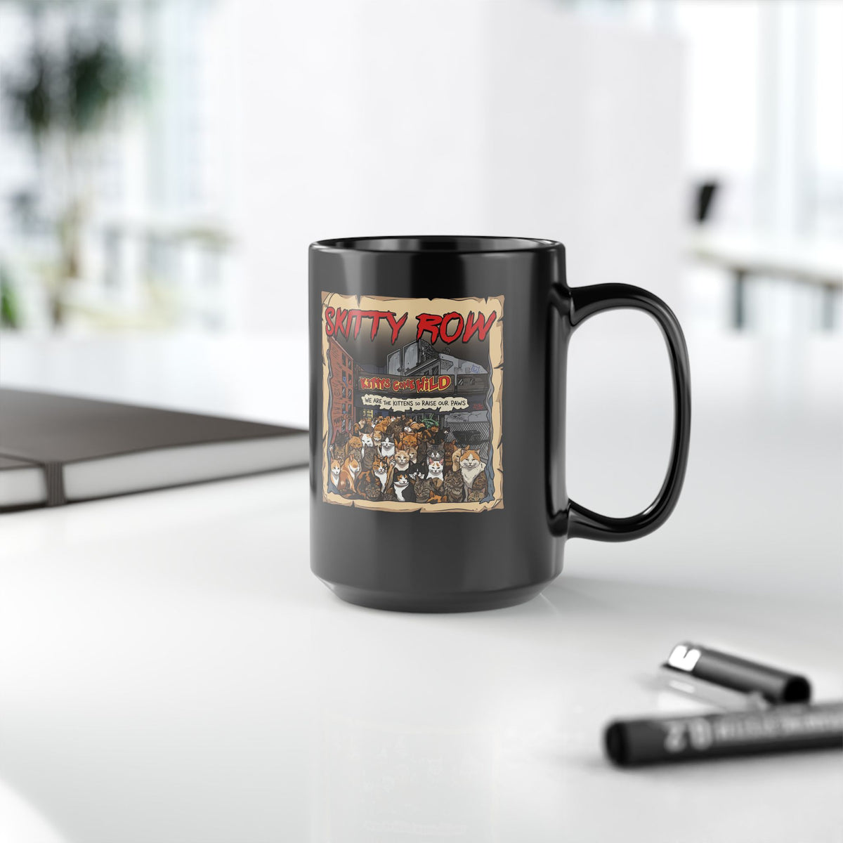 Skitty Row Cat Parody Black Mug