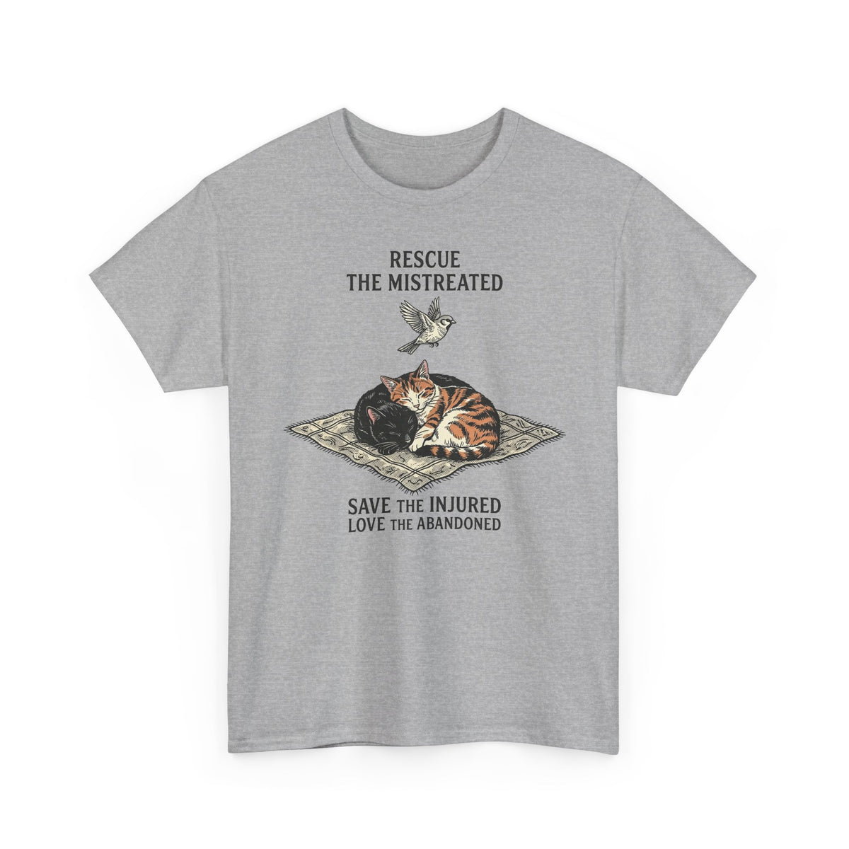 Cat Lover T-Shirt — "Rescue the Mistreated, Save the Injured, Love the Abandoned" Rescue Cat Tee