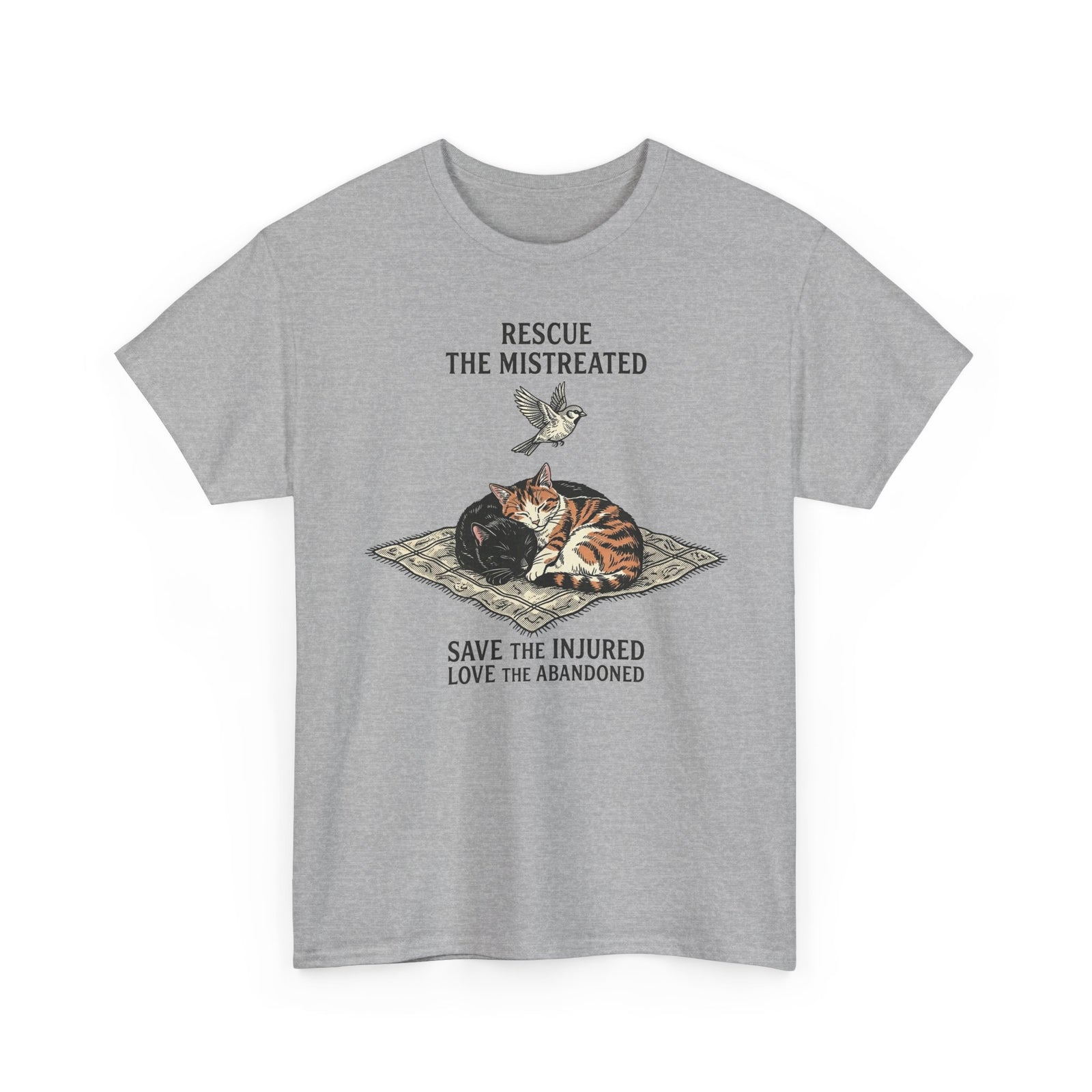 Cat Lover T-Shirt — "Rescue the Mistreated, Save the Injured, Love the Abandoned" Rescue Cat Tee
