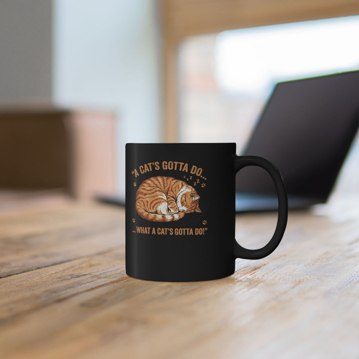 Cat Lover Black Mug — Sleeping Cat Graphic Mug