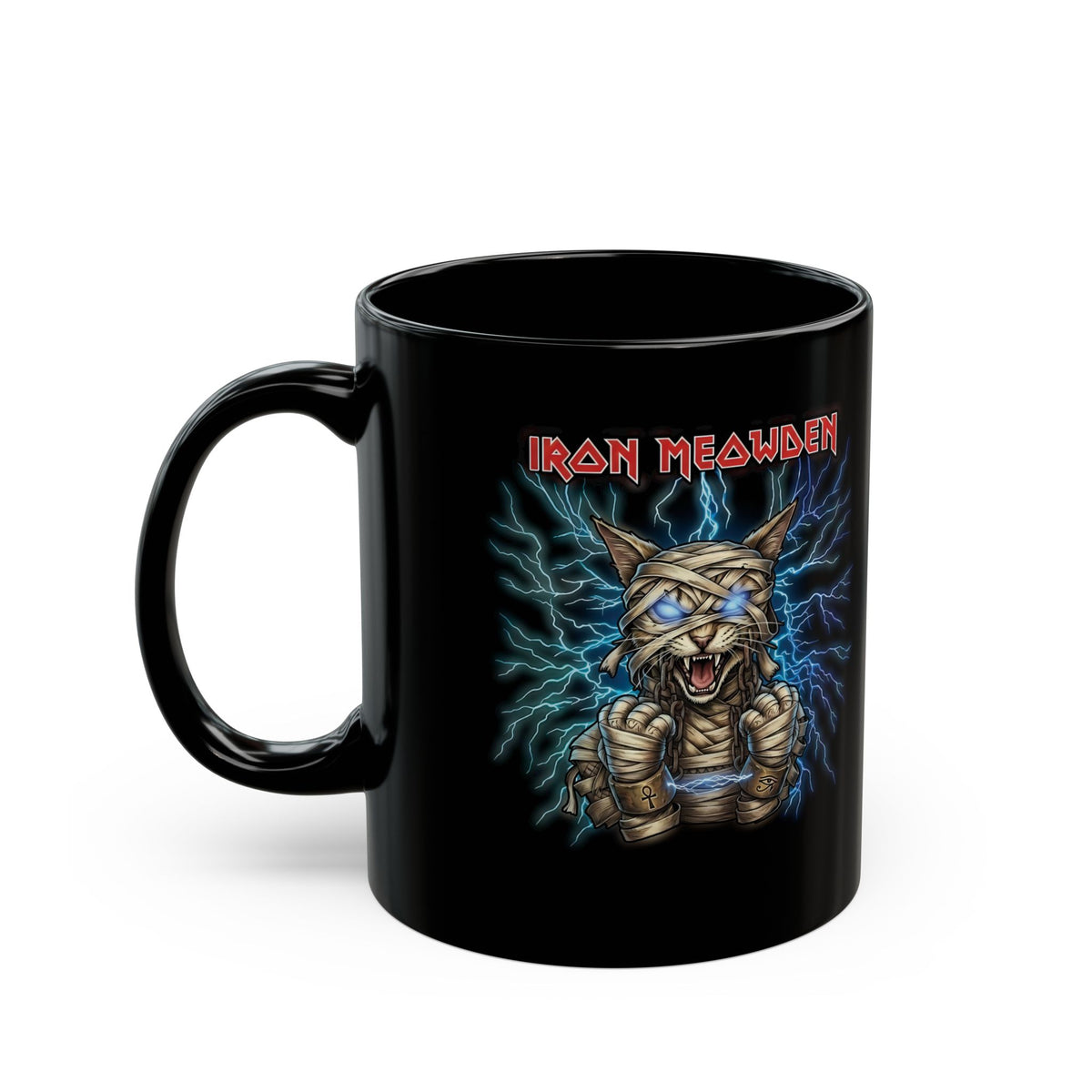 Iron Meowden Cat Black Mug — Heavy Metal Kitty Graphic Mug