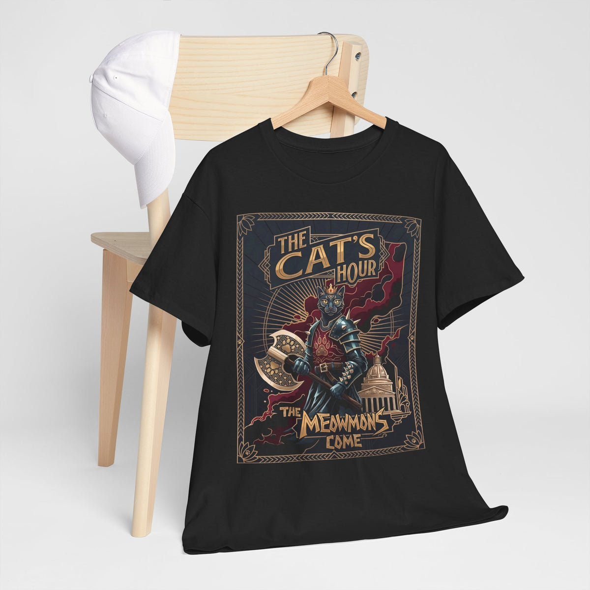 The Cat's Hour The Meowmons Come Shirt — Dark Fantasy Cat Warrior T-Shirt
