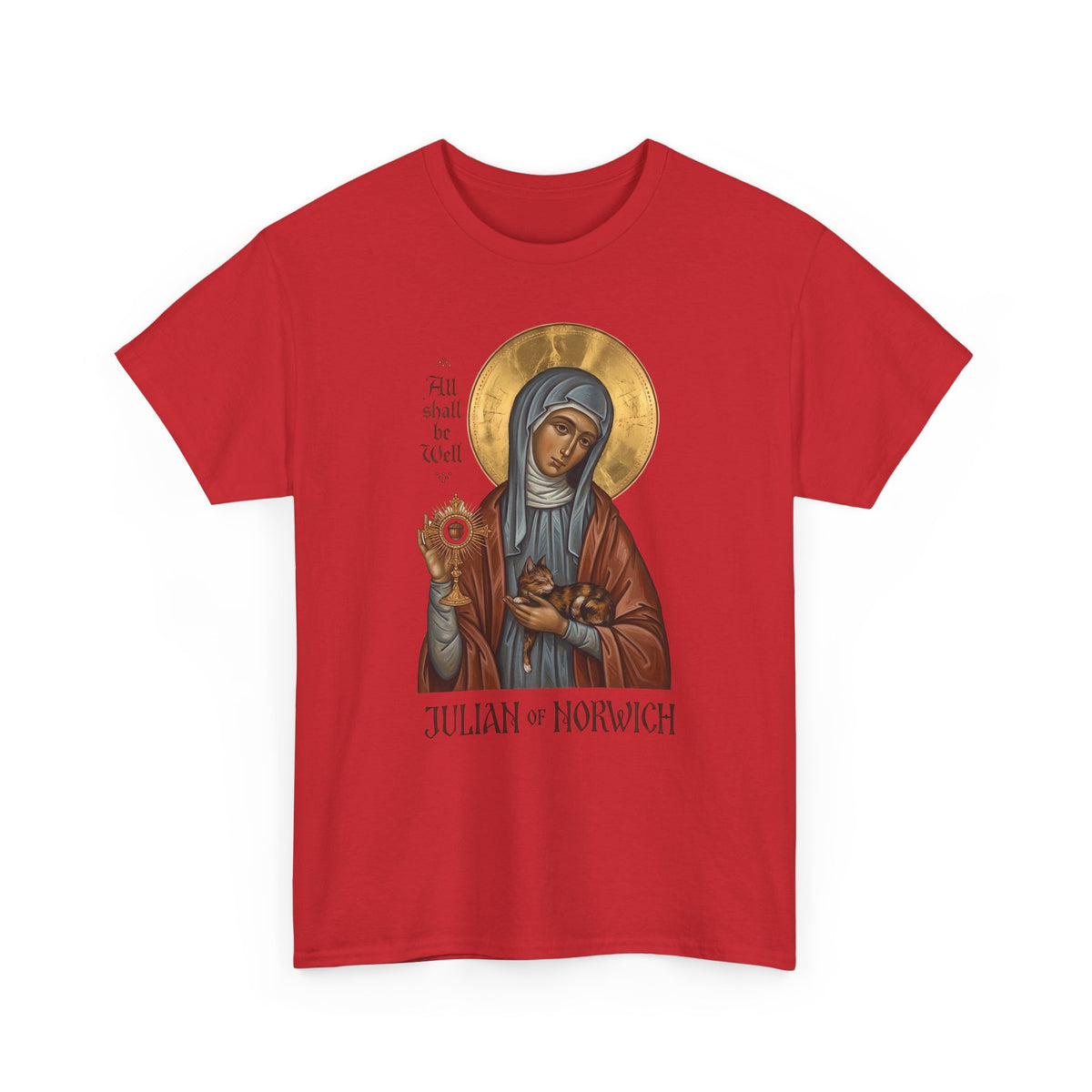 Julian of Norwich & Cat T-Shirt — Spiritual Saint Tee for Cat Lovers