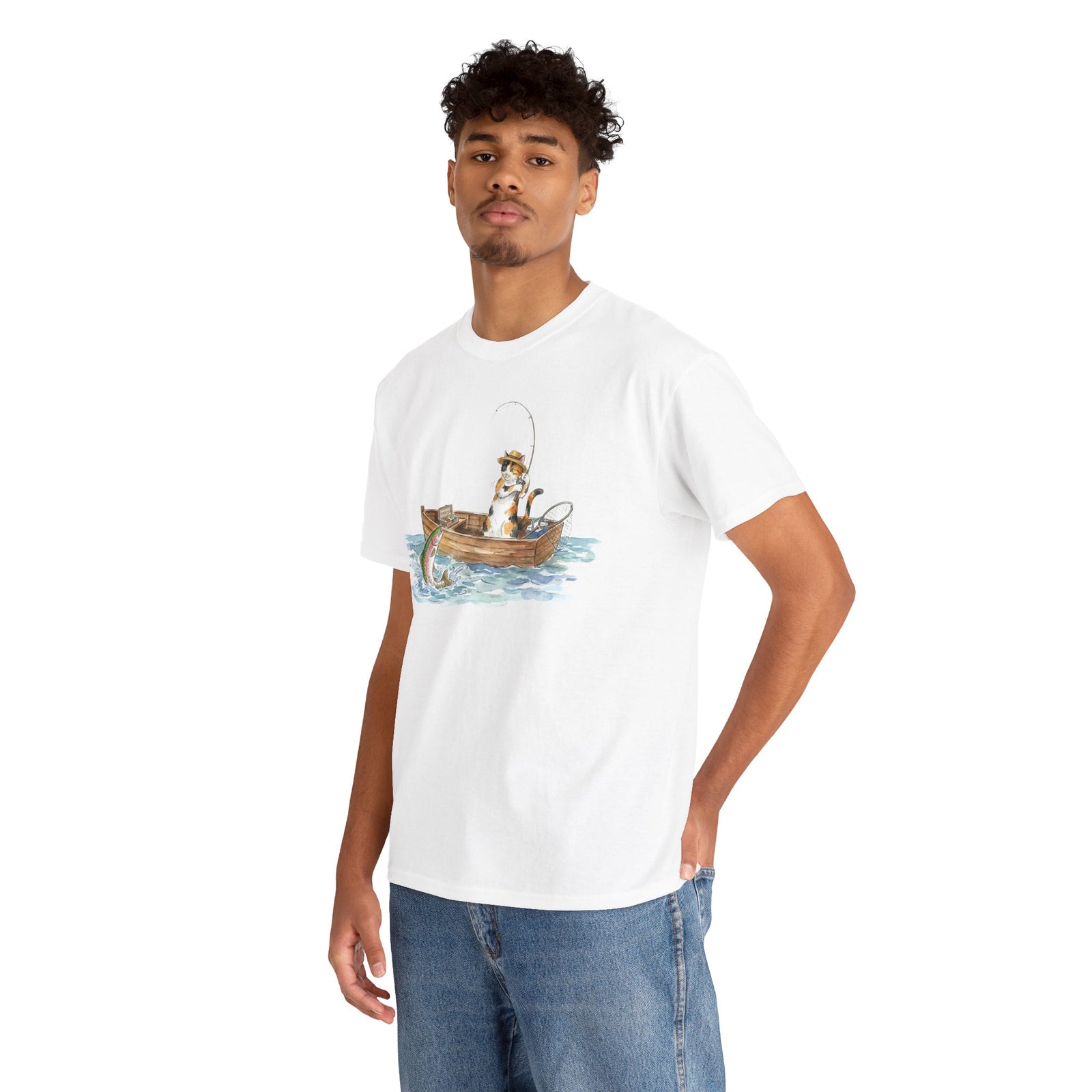 Cat Fishing T-Shirt — Funny Fishing Cat Graphic Tee