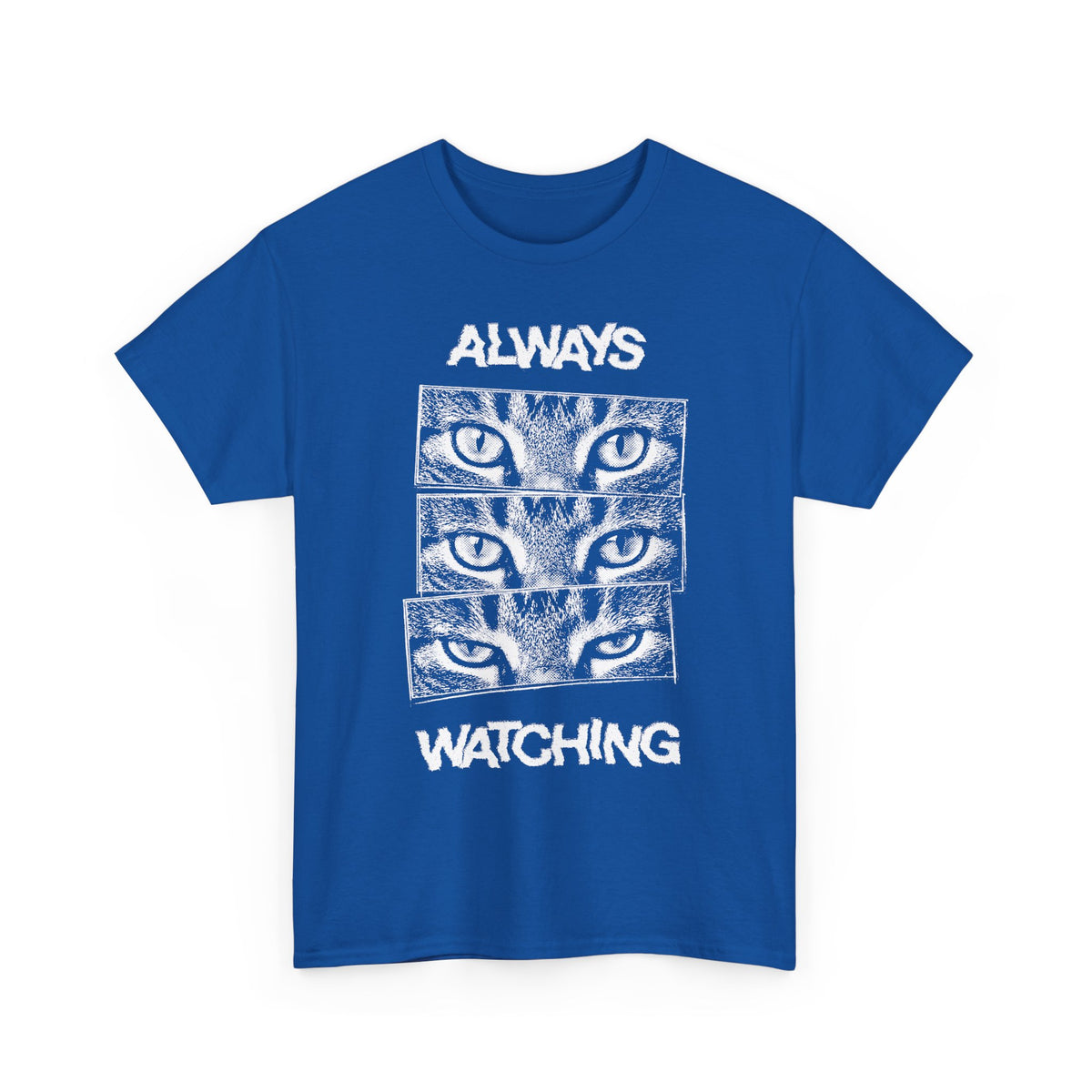 Always Watching Cat T-Shirt — Funny Grunge Black and White Feline Eyes Tee