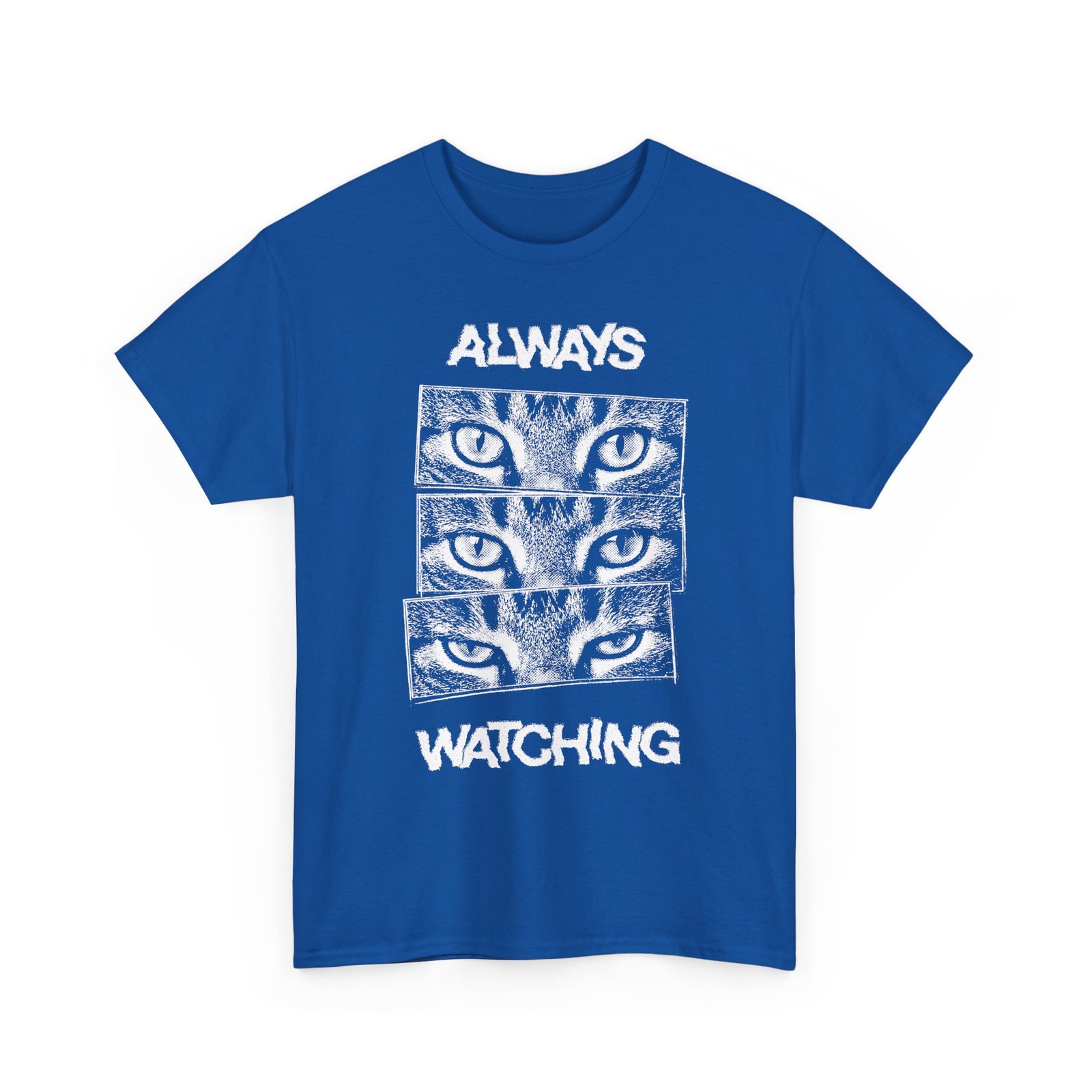 Always Watching Cat T-Shirt — Funny Grunge Black and White Feline Eyes Tee