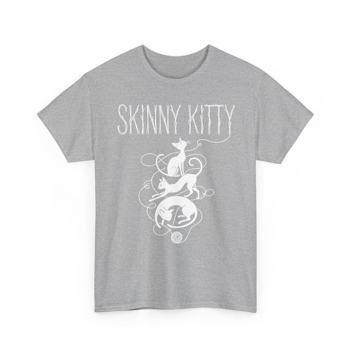 Skinny Kitty Graphic Tee — White Cat Silhouette Shirt for Cat Lovers