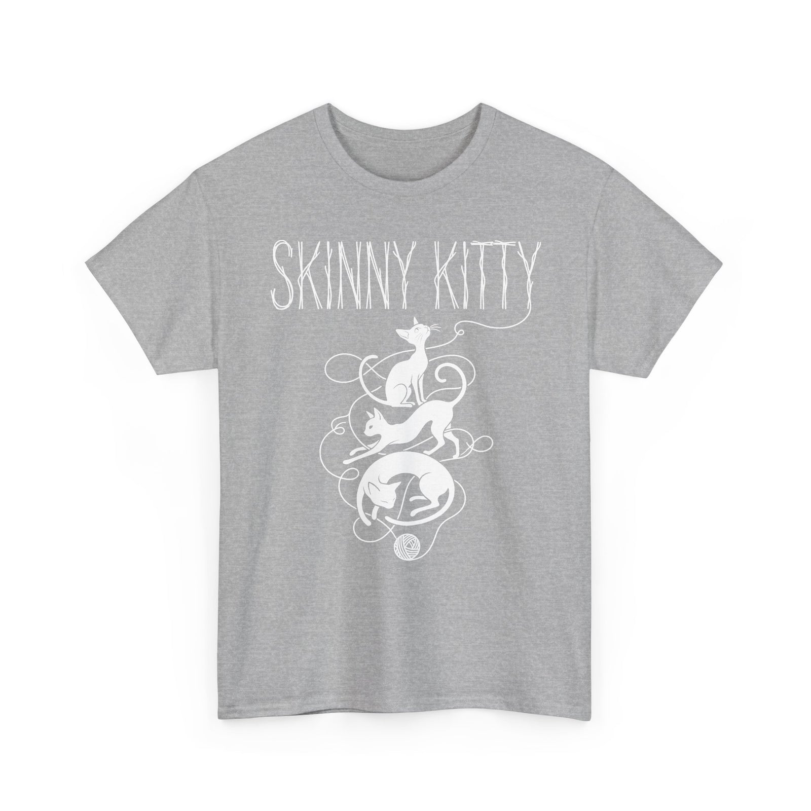 Skinny Kitty Graphic Tee — White Cat Silhouette Shirt for Cat Lovers