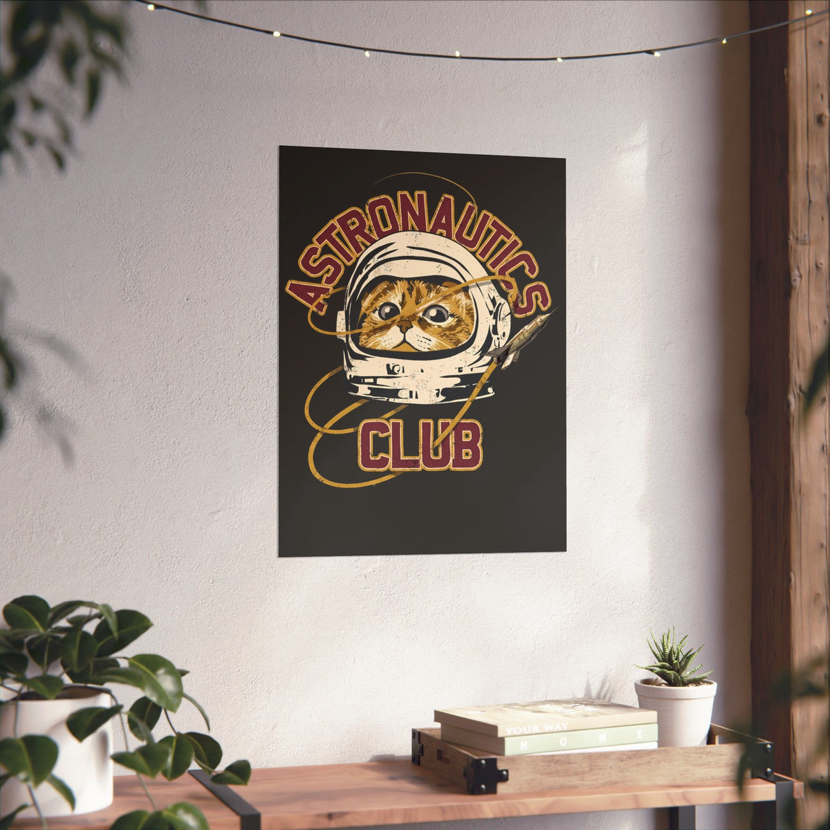 Astronautics Club Poster — Retro Space Cat Astronaut Graphic Poster