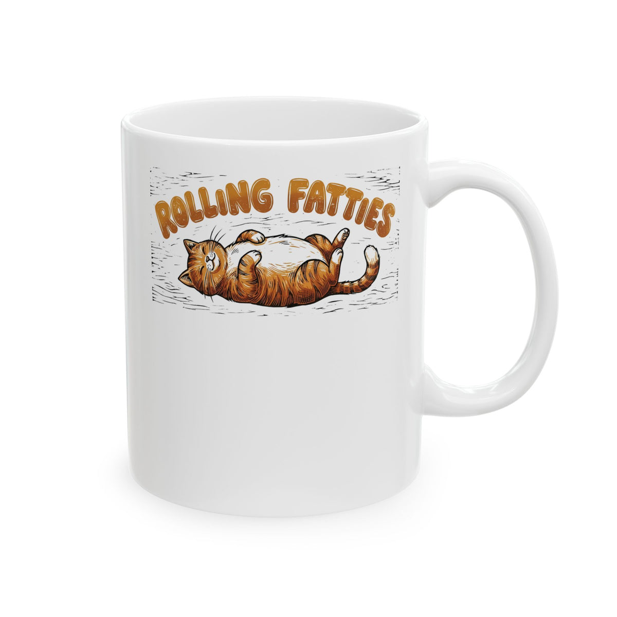 Rolling Fatties Cat Ceramic Mug — Cute Cartoon Cat Graphic Mug