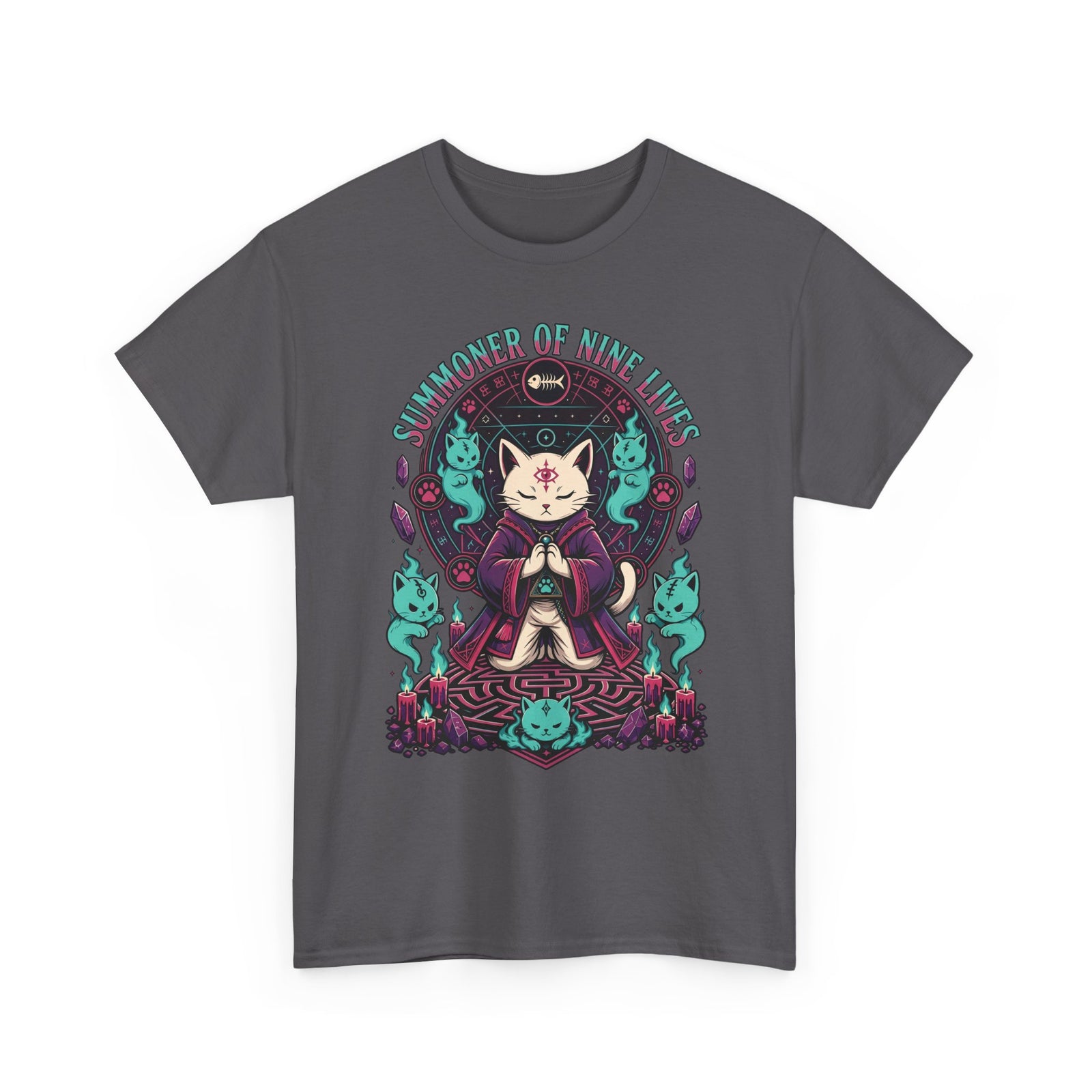 Lucky Cat Mystic Tee — "Catmancer of Nine Lives" Graphic T-Shirt