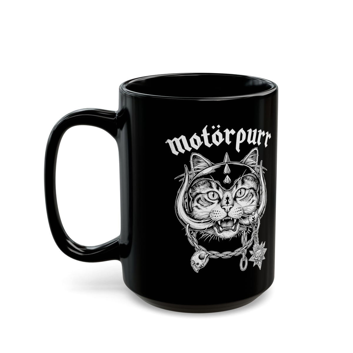 Heavy Metal Cat "Motorpurr" Black Mug