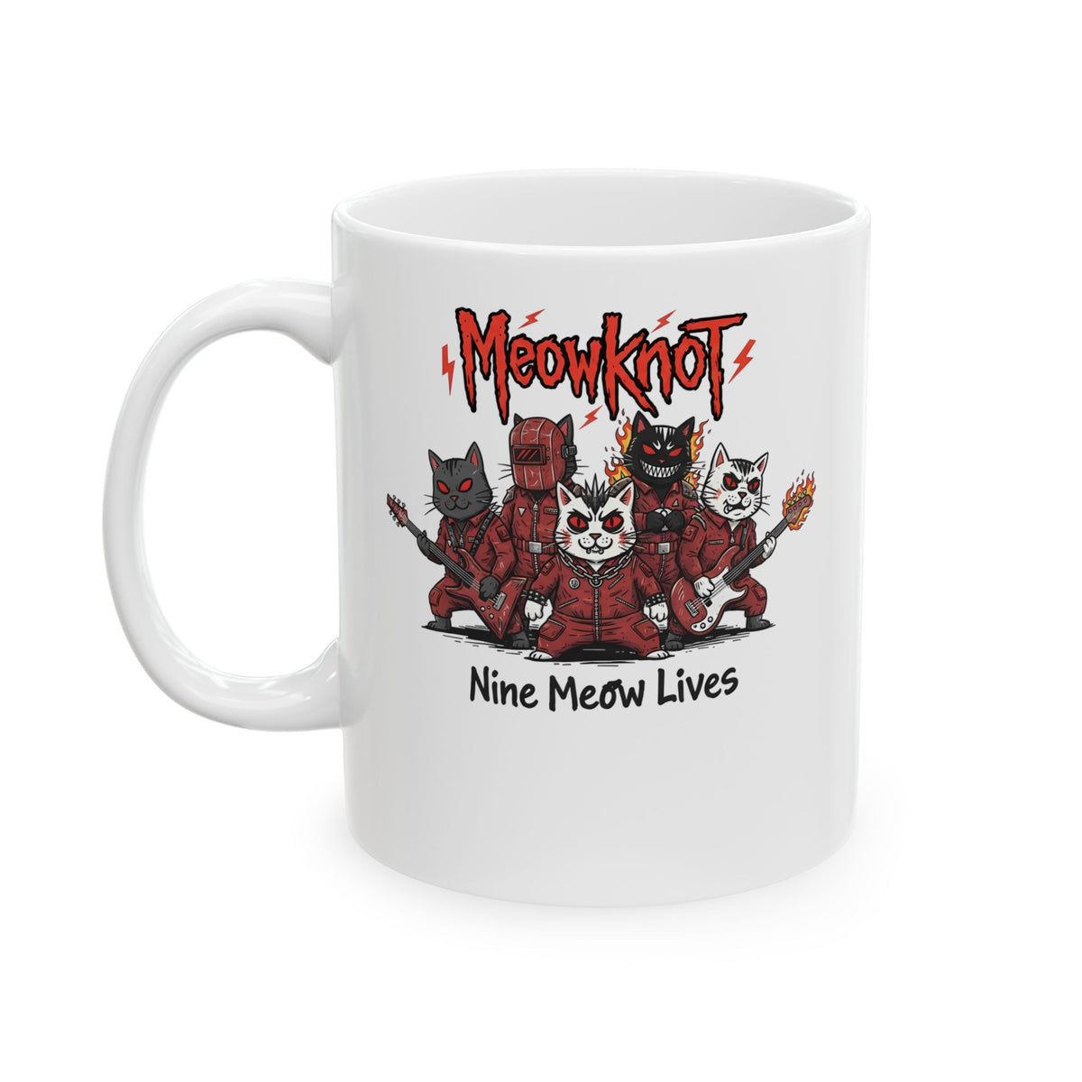 Meowknot Cat Band Ceramic Mug — Cute Musical Cat Graphic Mug