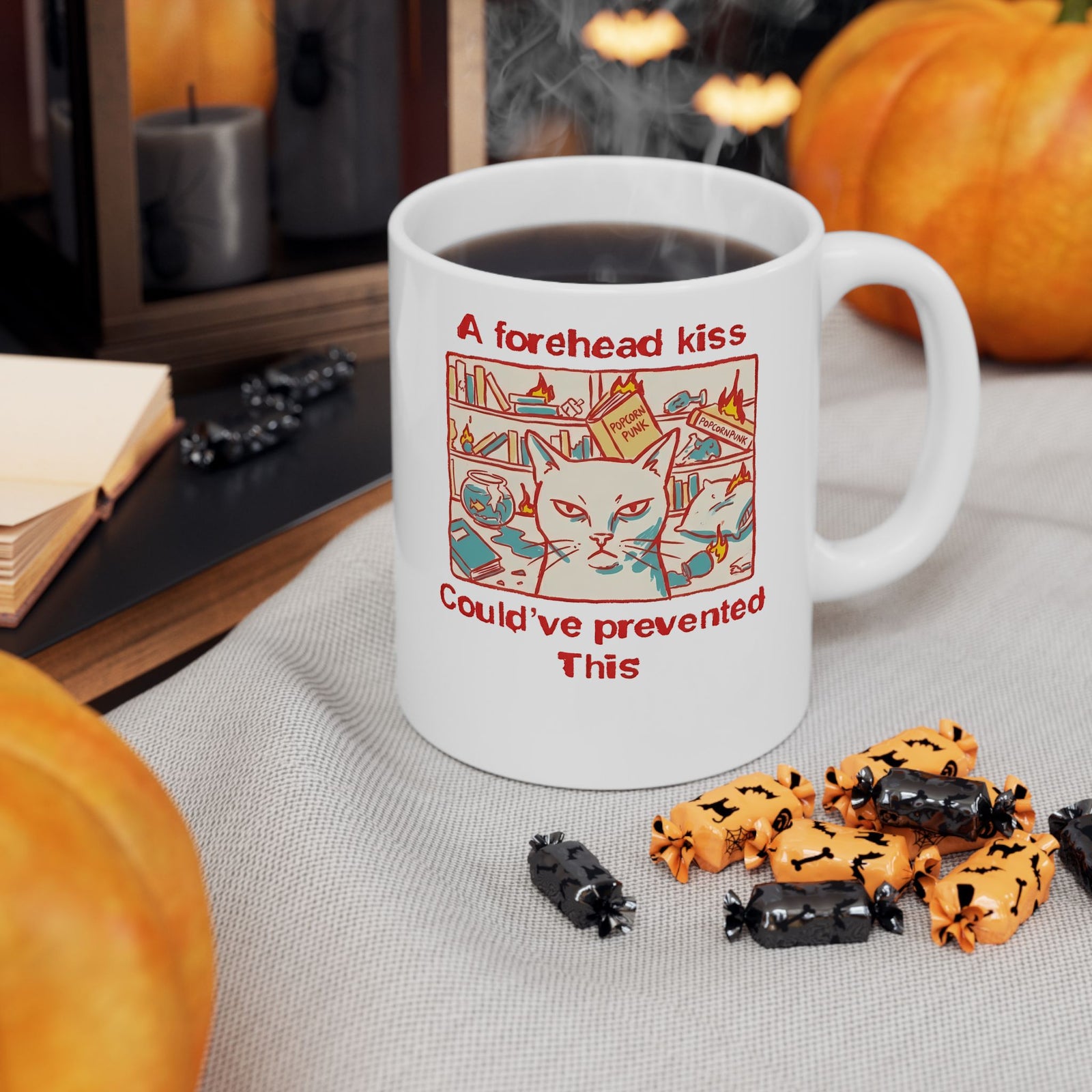 Naughty Cat Forehead Kiss Mug - Funny Cat Lover Ceramic Mug