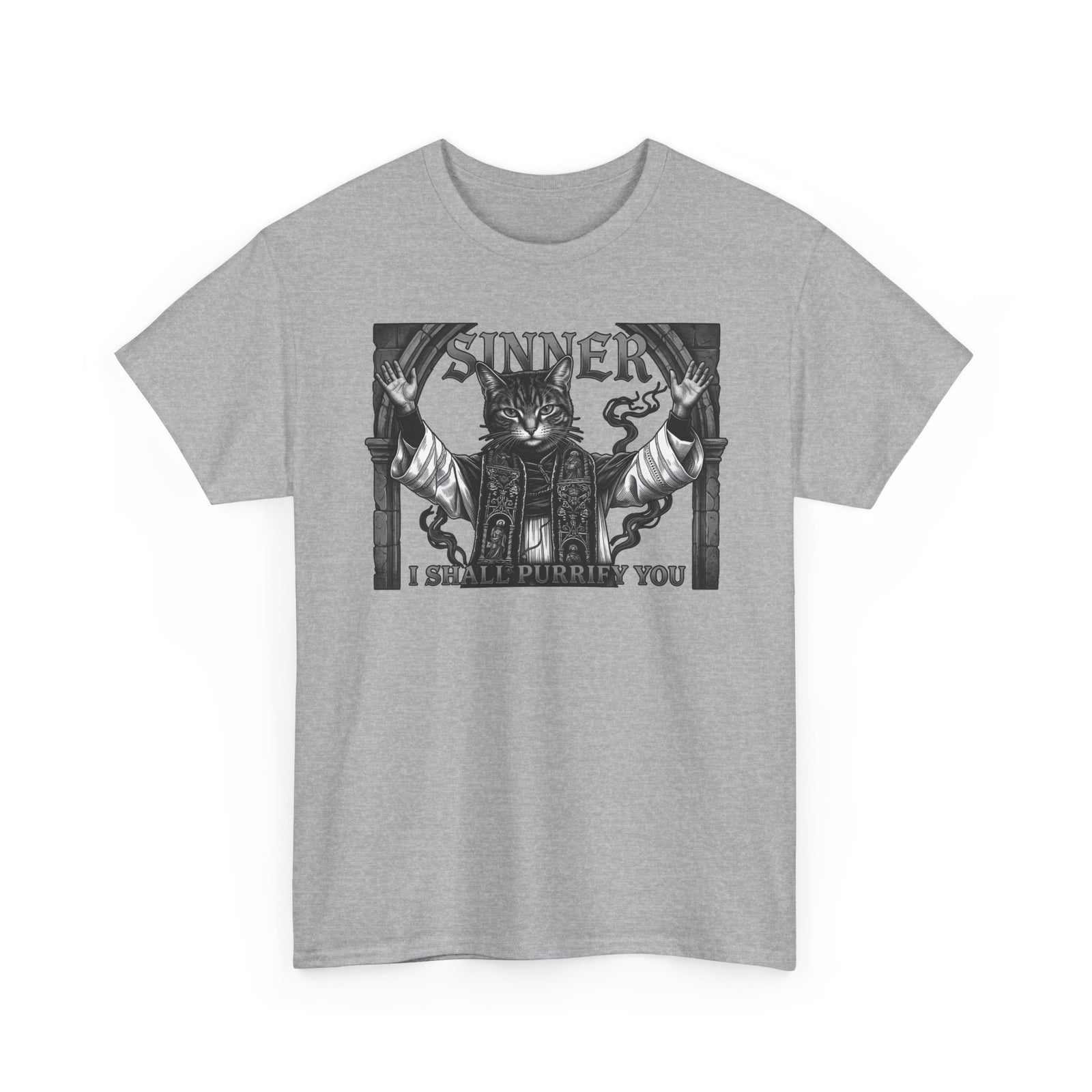 Sinner Shall I Purrify You Cat Tee — 'Purriest' Funny Gothic Cat Shirt