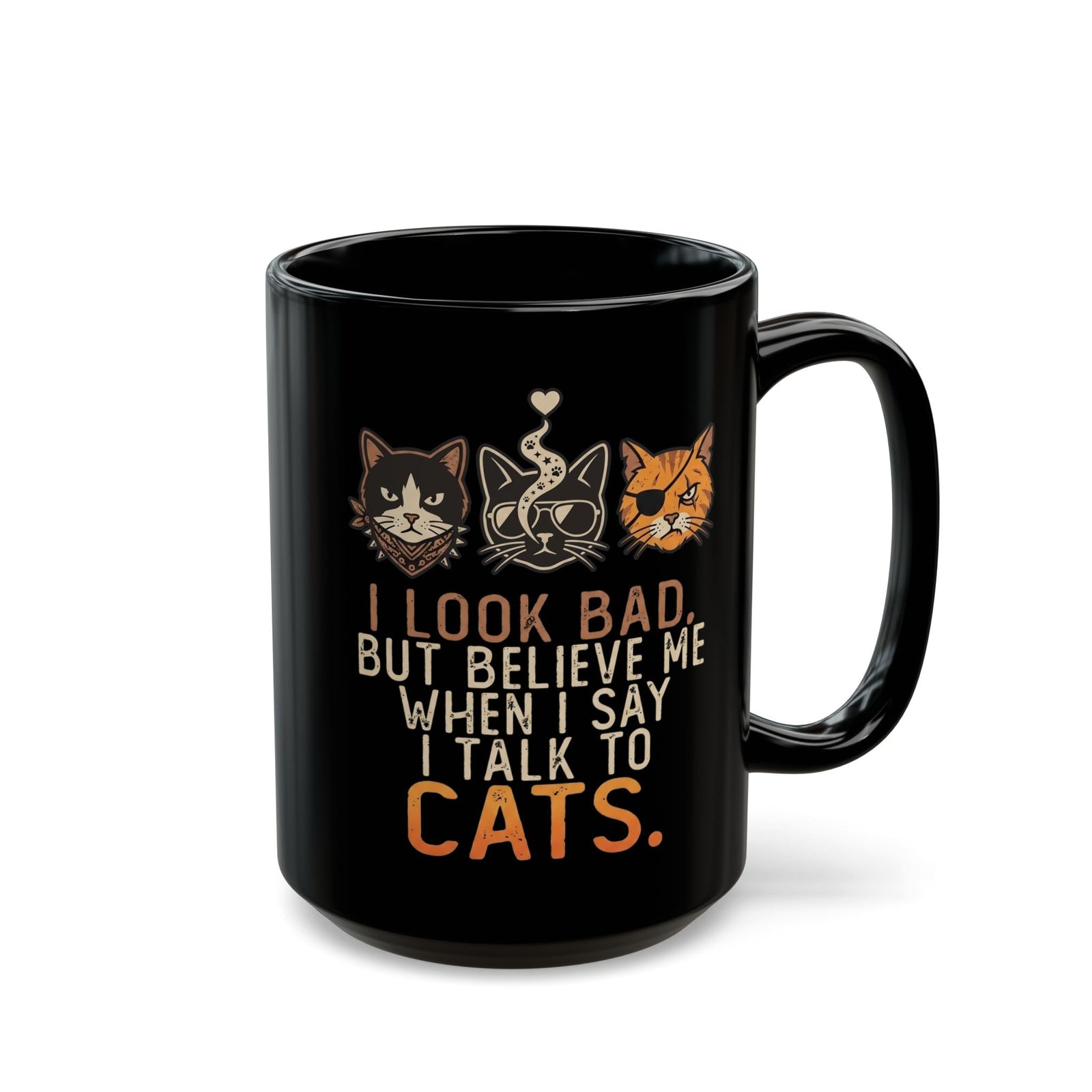 I Talk to Cats Black Mug – Funny Cat Lover Mug with Cat Faces