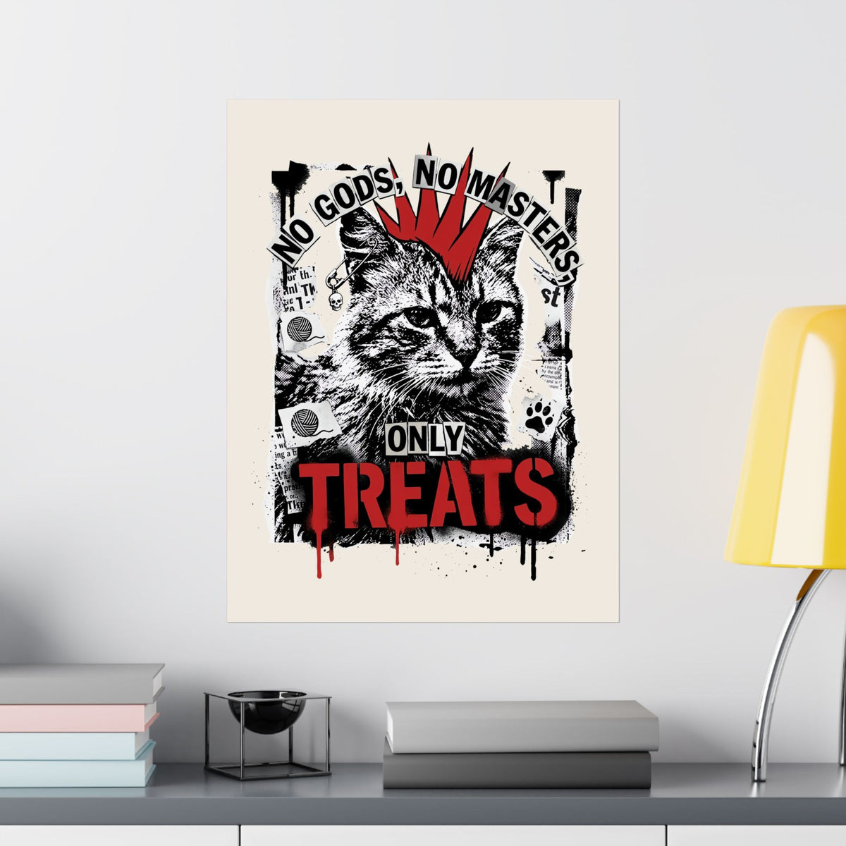 Punk Cat Poster — “No Gods No Masters, Only Treat” Graphic Poster