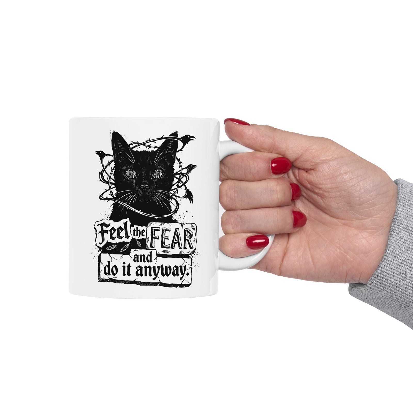 Feel And Fear Do It Anyway Ceramic Mug — Black Cat Inspirational Mug
