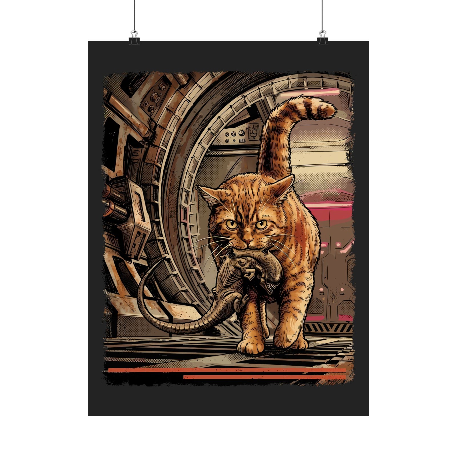 Alien Pest Control Cat Poster — Retro Sci-Fi Space Wall Art
