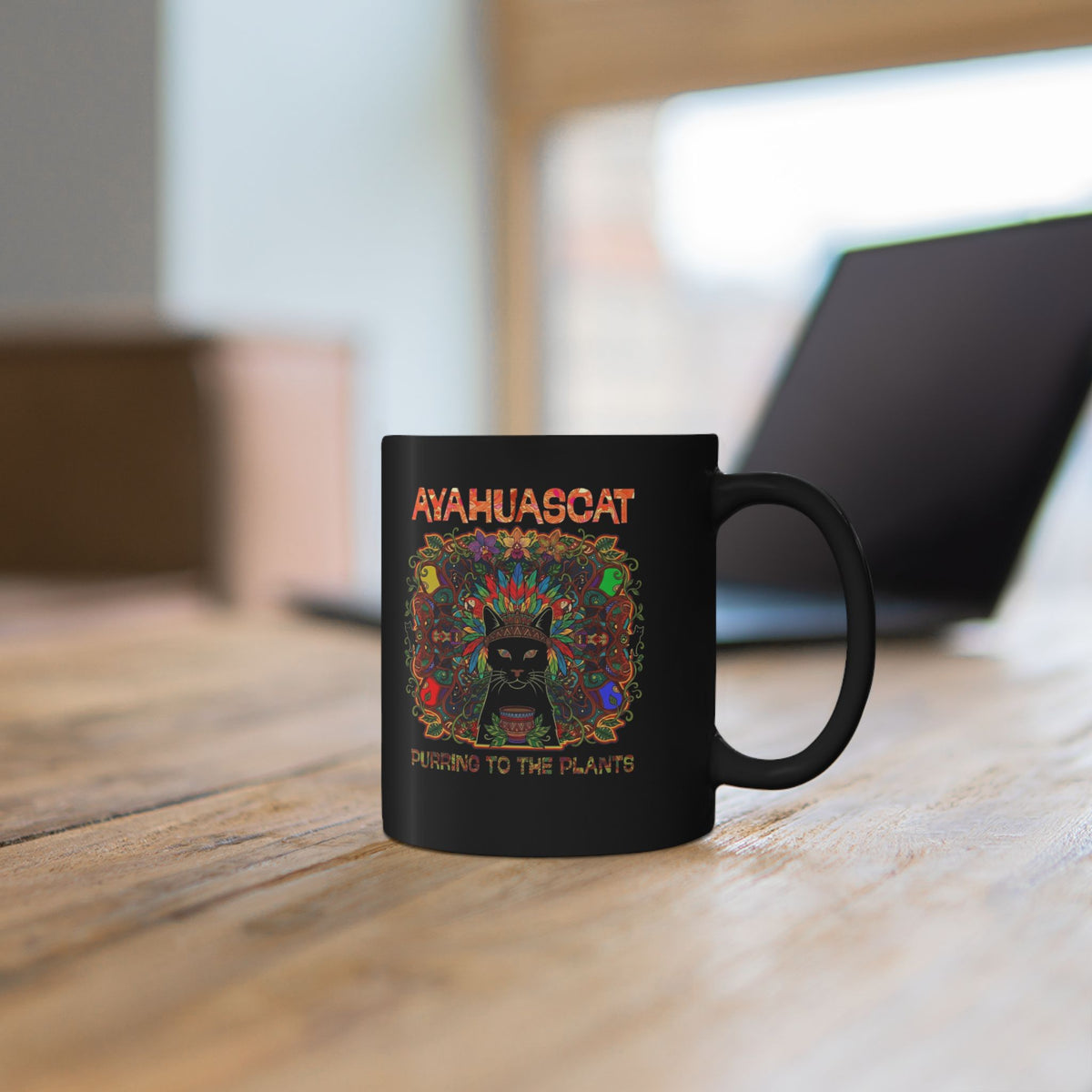 Ayahuascat Black Mug — Psychedelic Cat Mug