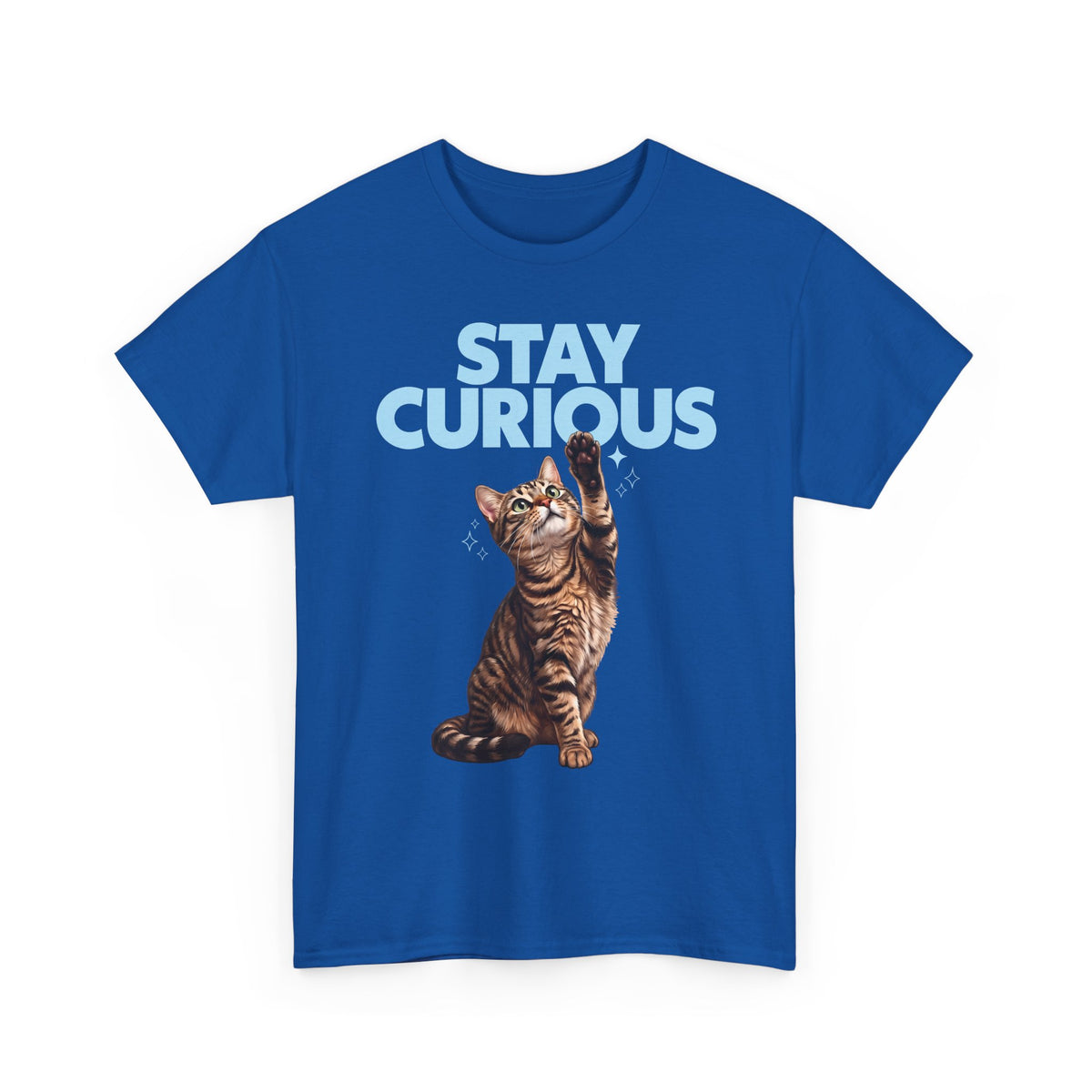 Stay Curious Tabby Cat T-Shirt — Cute Reaching Feline Graphic Tee