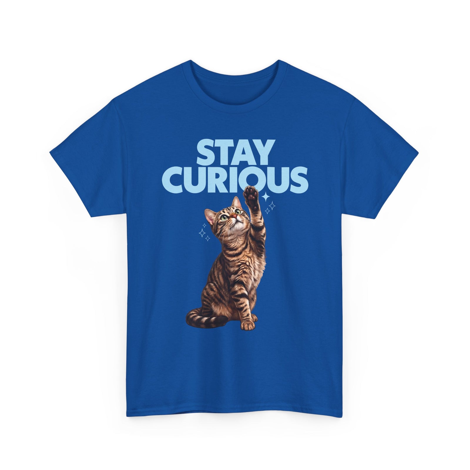 Stay Curious Tabby Cat T-Shirt — Cute Reaching Feline Graphic Tee