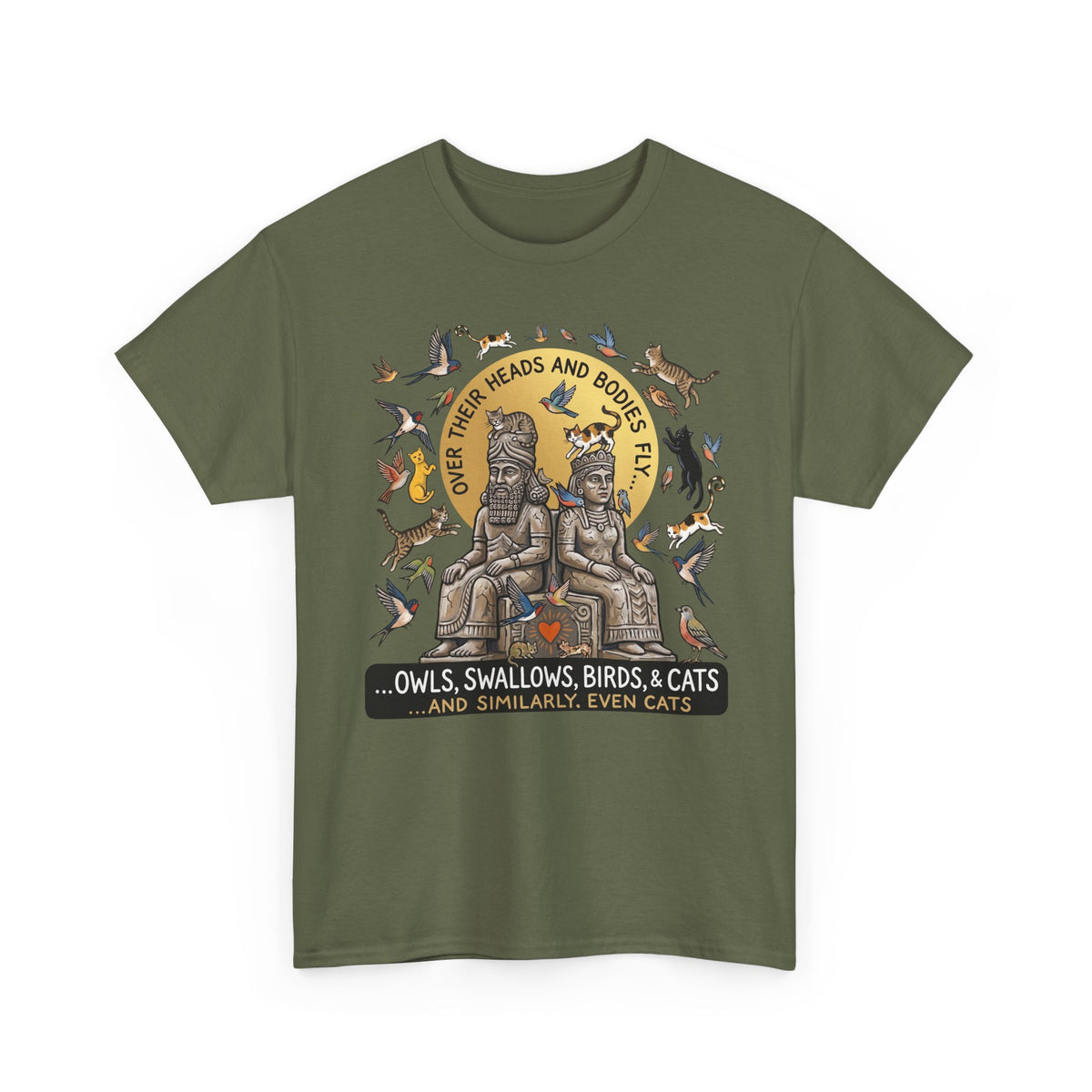 Birds & Cats Graphic T-Shirt — "Over Their Heads and Bodies Fly"
