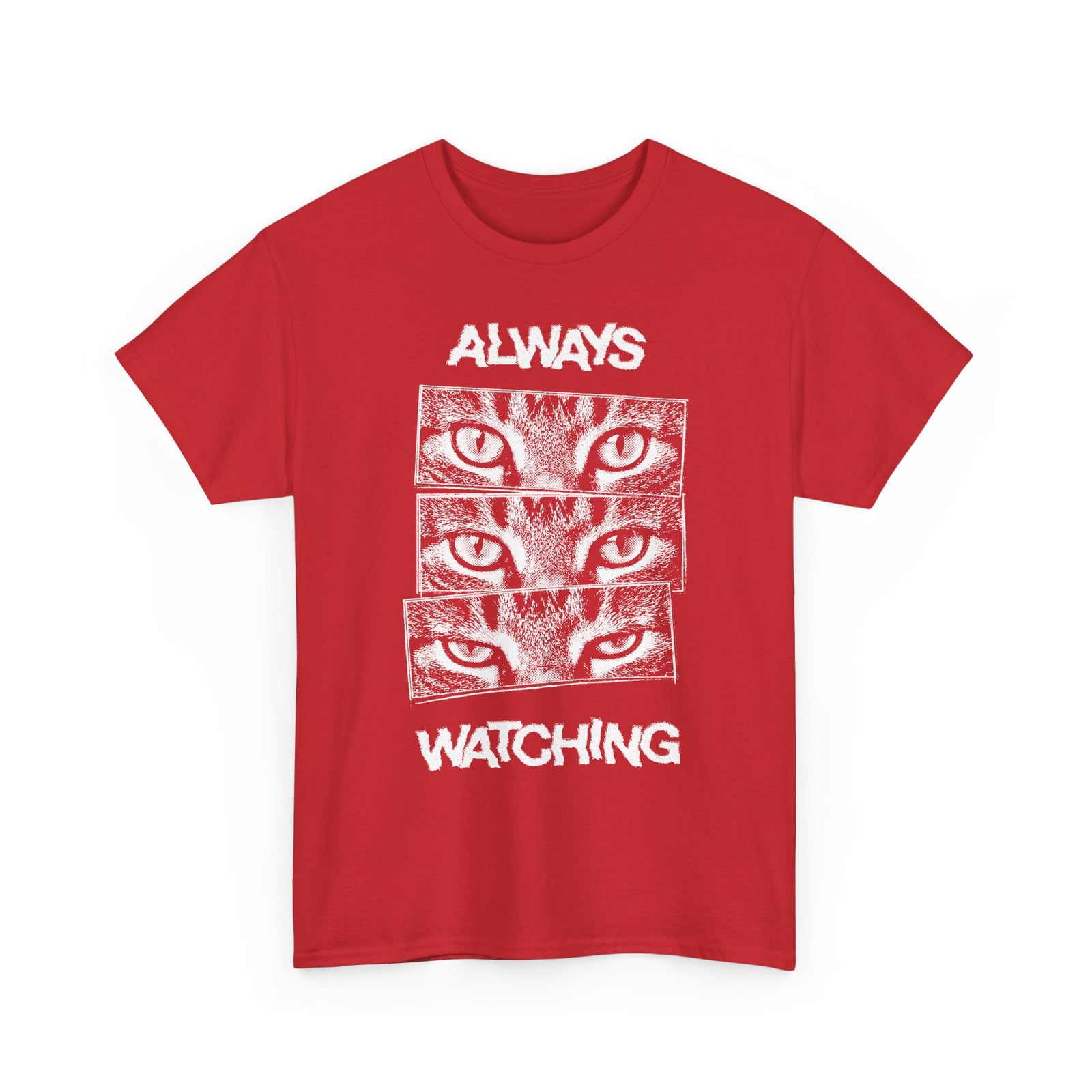 Always Watching Cat T-Shirt — Funny Grunge Black and White Feline Eyes Tee