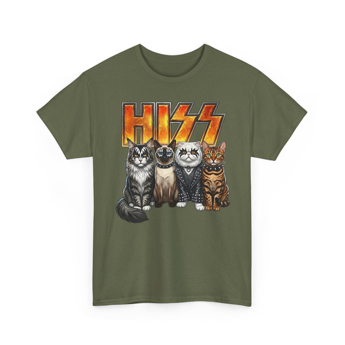 Heavy Metal Cat Hiss T-Shirt — Retro Rock Cat Graphic Tee
