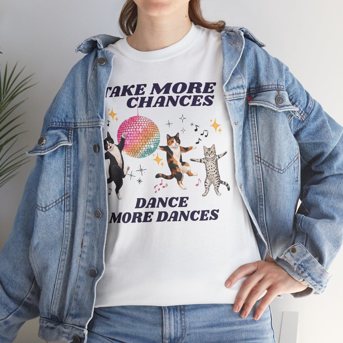 Take More Chances Dance More Dances T-Shirt — Funny Dancing Cats Disco Tee