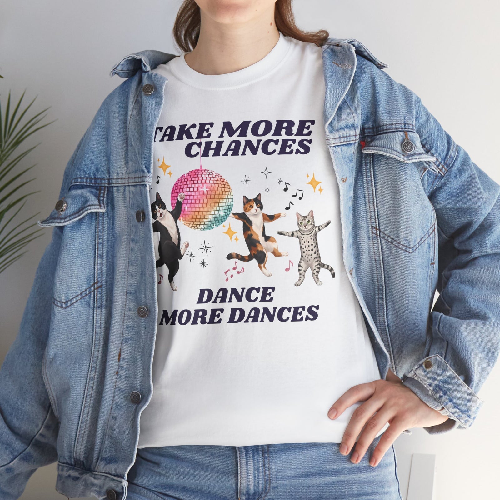 Take More Chances Dance More Dances T-Shirt — Funny Dancing Cats Disco Tee