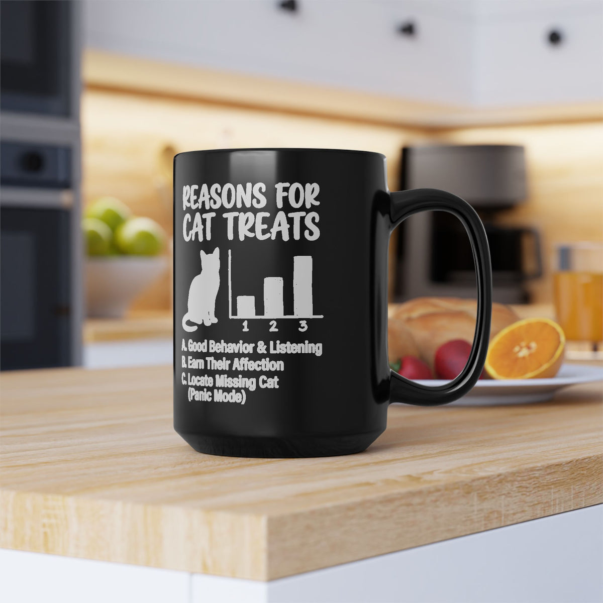 Reasons For Cat Treats Black Mug — Cute Cat Lover Mug