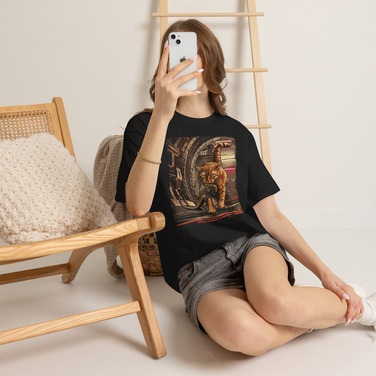 Sci-Fi Pest Control Cat T-Shirt — Alien Hunter Orange Tabby Graphic