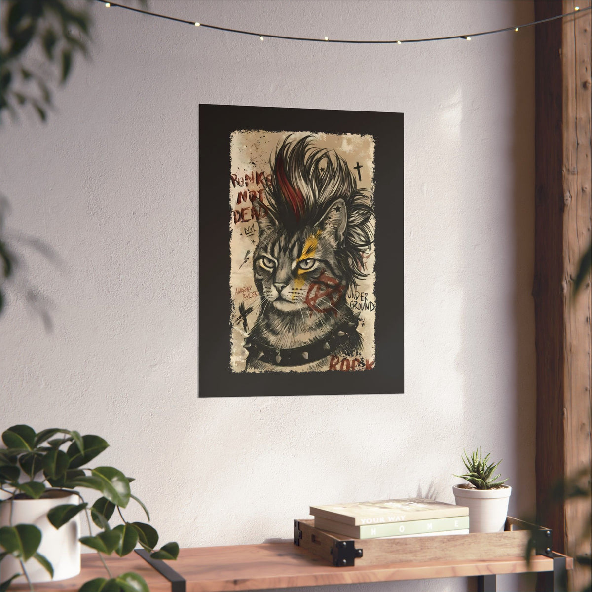 Punks Not Dead Cat Poster — Edgy Mohawk Anarchy Feline Graphic