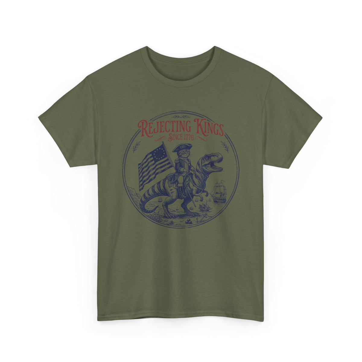 Funny Cat T-Shirt "Rejecting Kings, One Meow at a Time" Fourth of July Tee