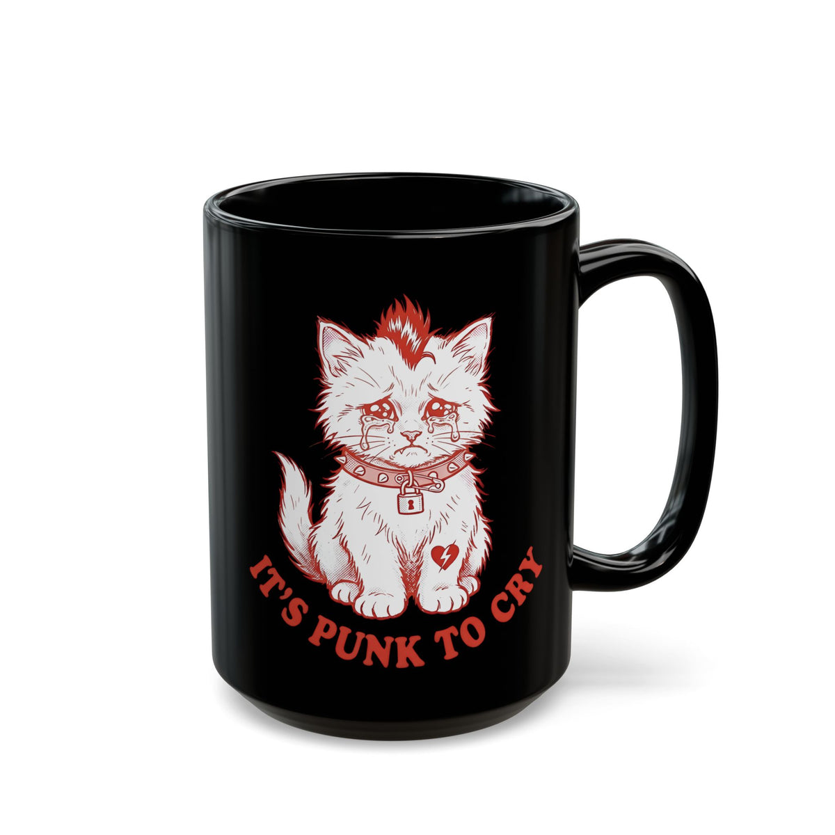 It's Punk To Cry Cat Mug — Cute Punk Cat Graphic Black Mug