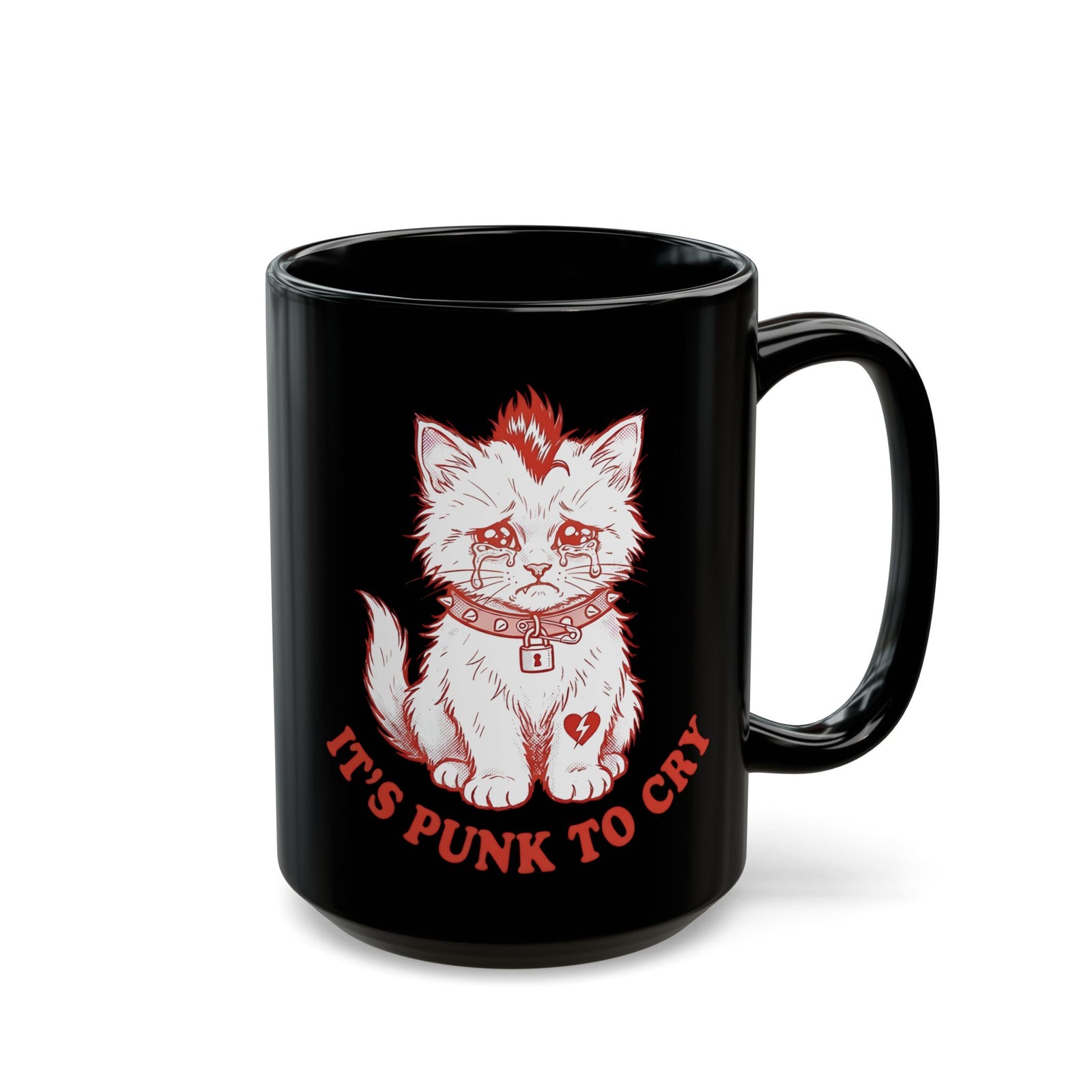 It's Punk To Cry Cat Mug — Cute Punk Cat Graphic Black Mug
