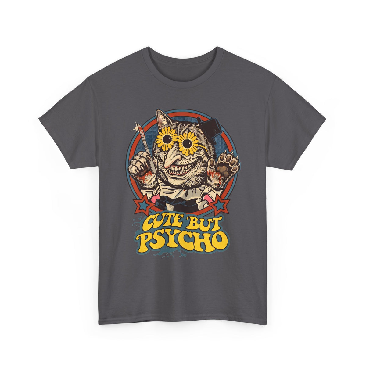 Cute But Psycho Cat T-Shirt — Creepy Vintage Horror Feline Tee