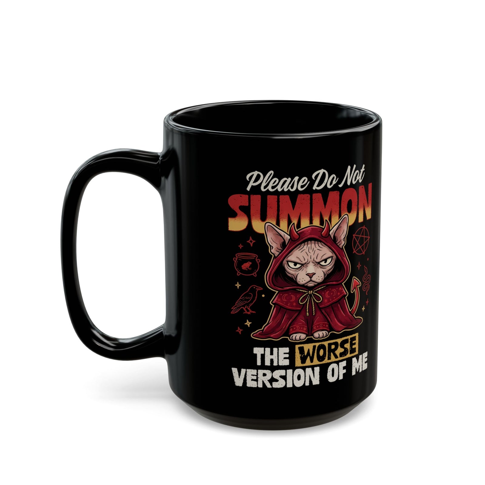 Gothic Witchy Cat Black Mug — Witch Cat Graphic Mug
