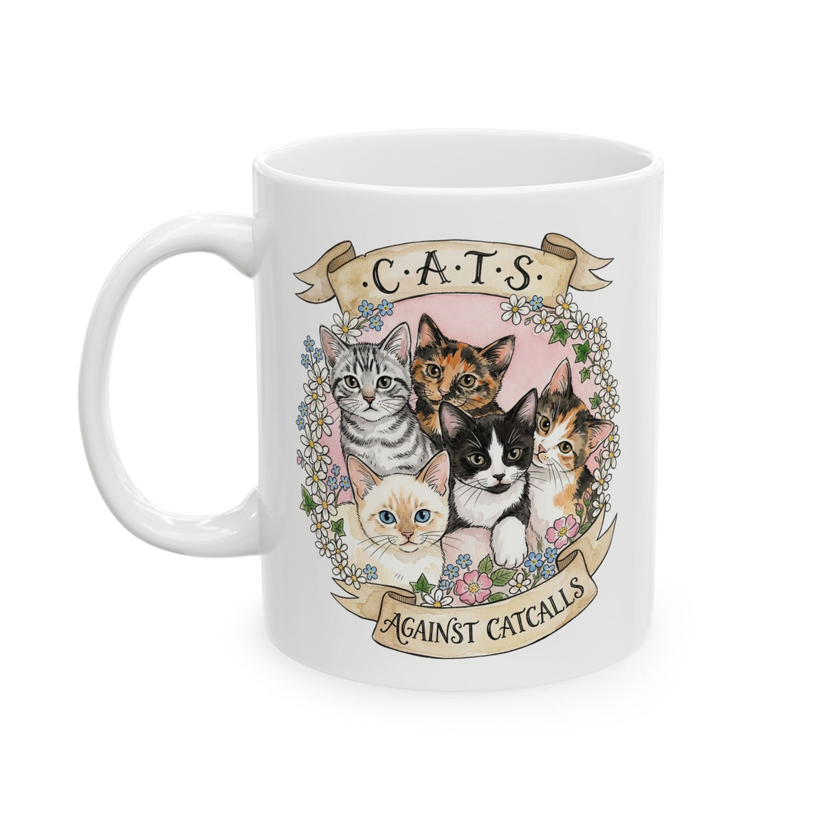 Cat Against Catcalls Ceramic Mug — Feminist Anti-Harassment Mug