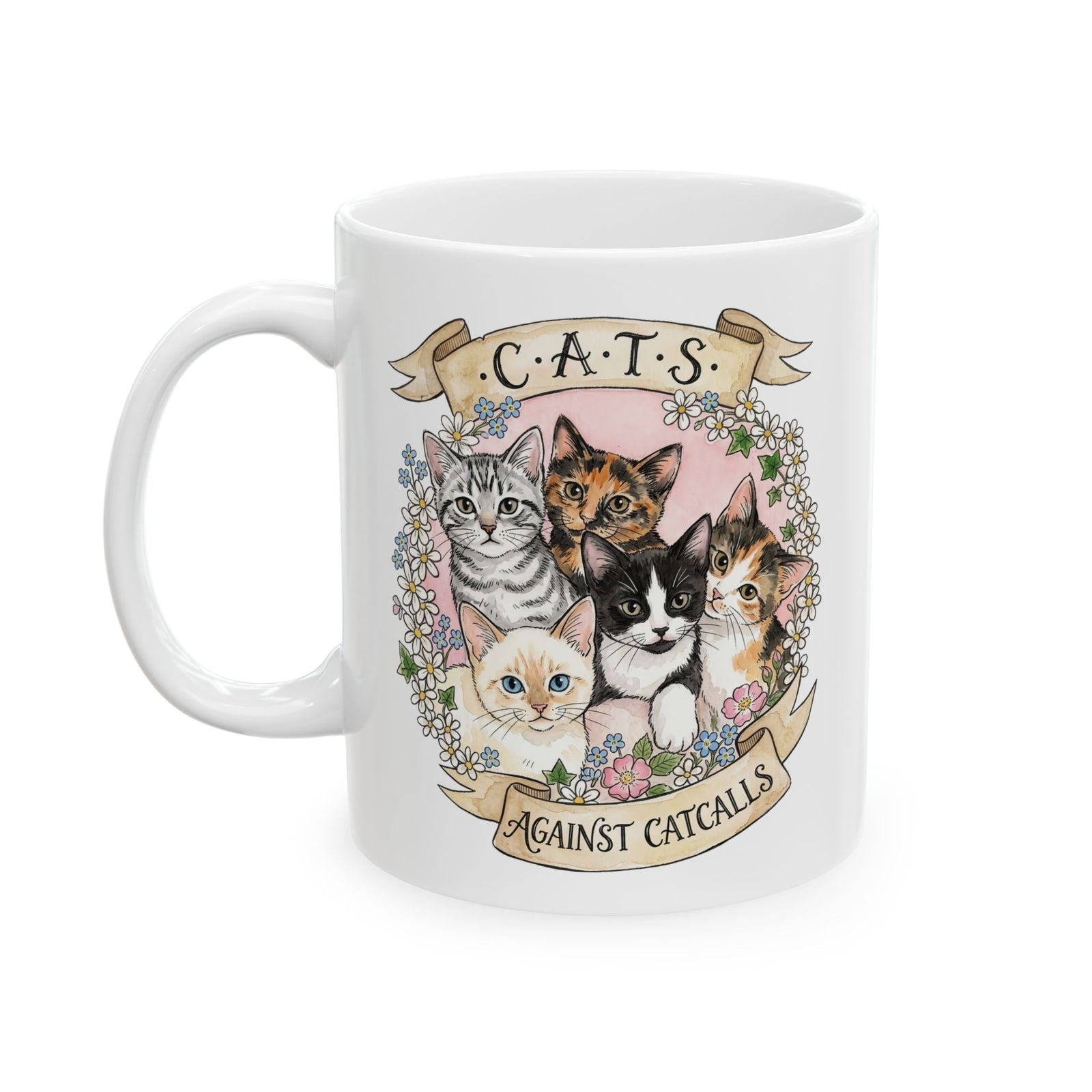 Cat Against Catcalls Ceramic Mug — Feminist Anti-Harassment Mug