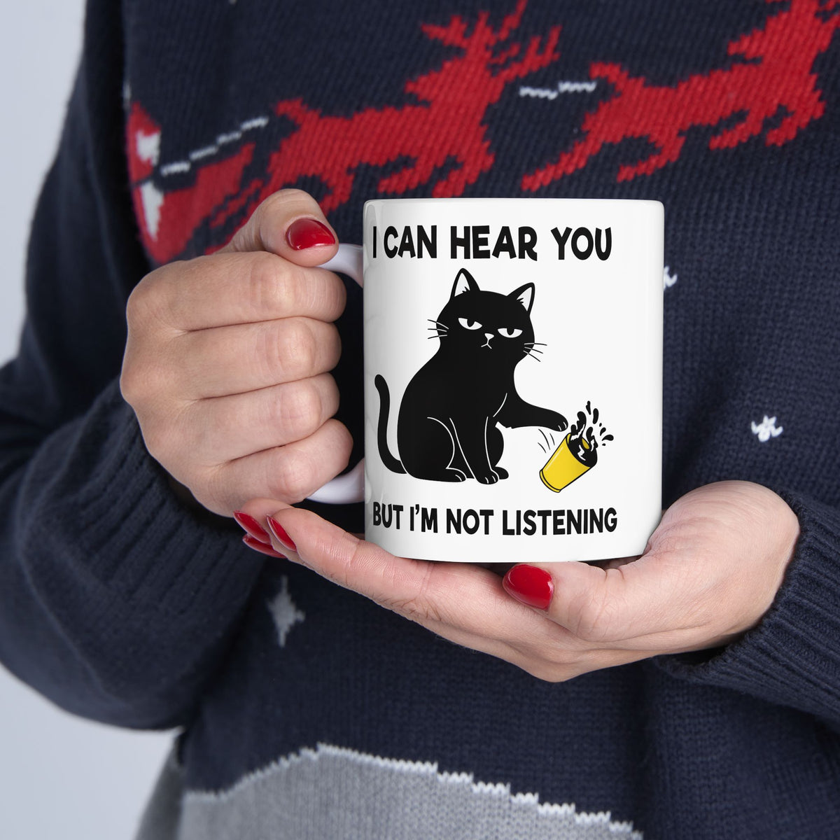 I Can Hear You But I'm Not Listening Funny Cat Ceramic Mug - Sarcastic Cat Lover Gift