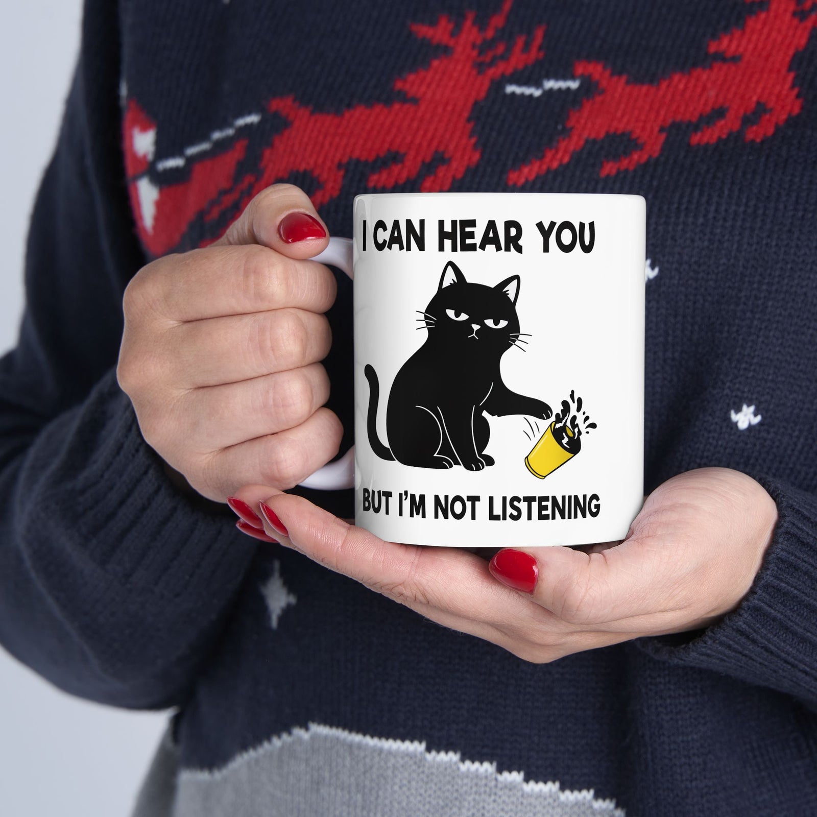I Can Hear You But I'm Not Listening Funny Cat Ceramic Mug - Sarcastic Cat Lover Gift