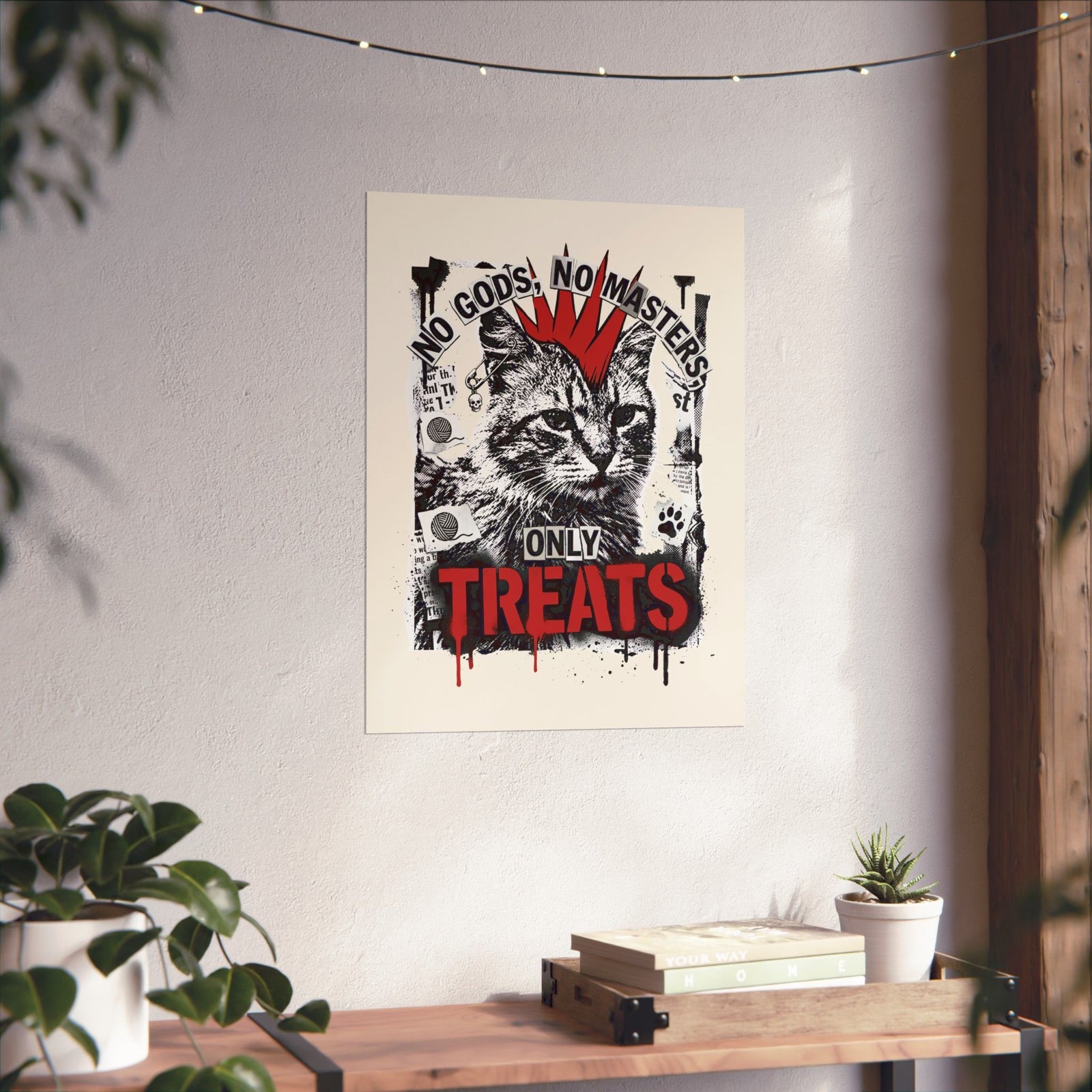 Punk Cat Poster — “No Gods No Masters, Only Treat” Graphic Poster